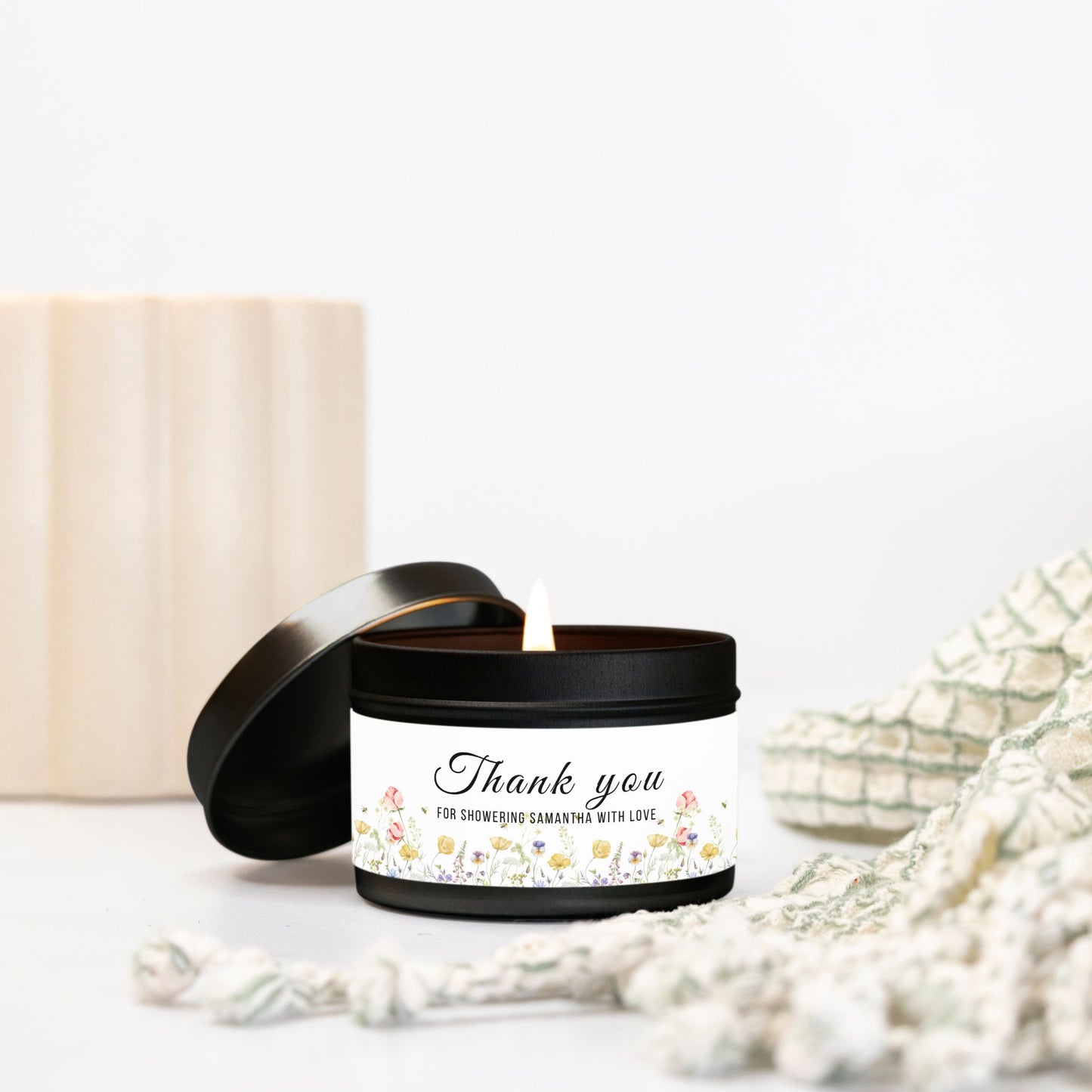 Personalized Wildflower Themed Bridal Shower Candle Favor - Tin 4oz