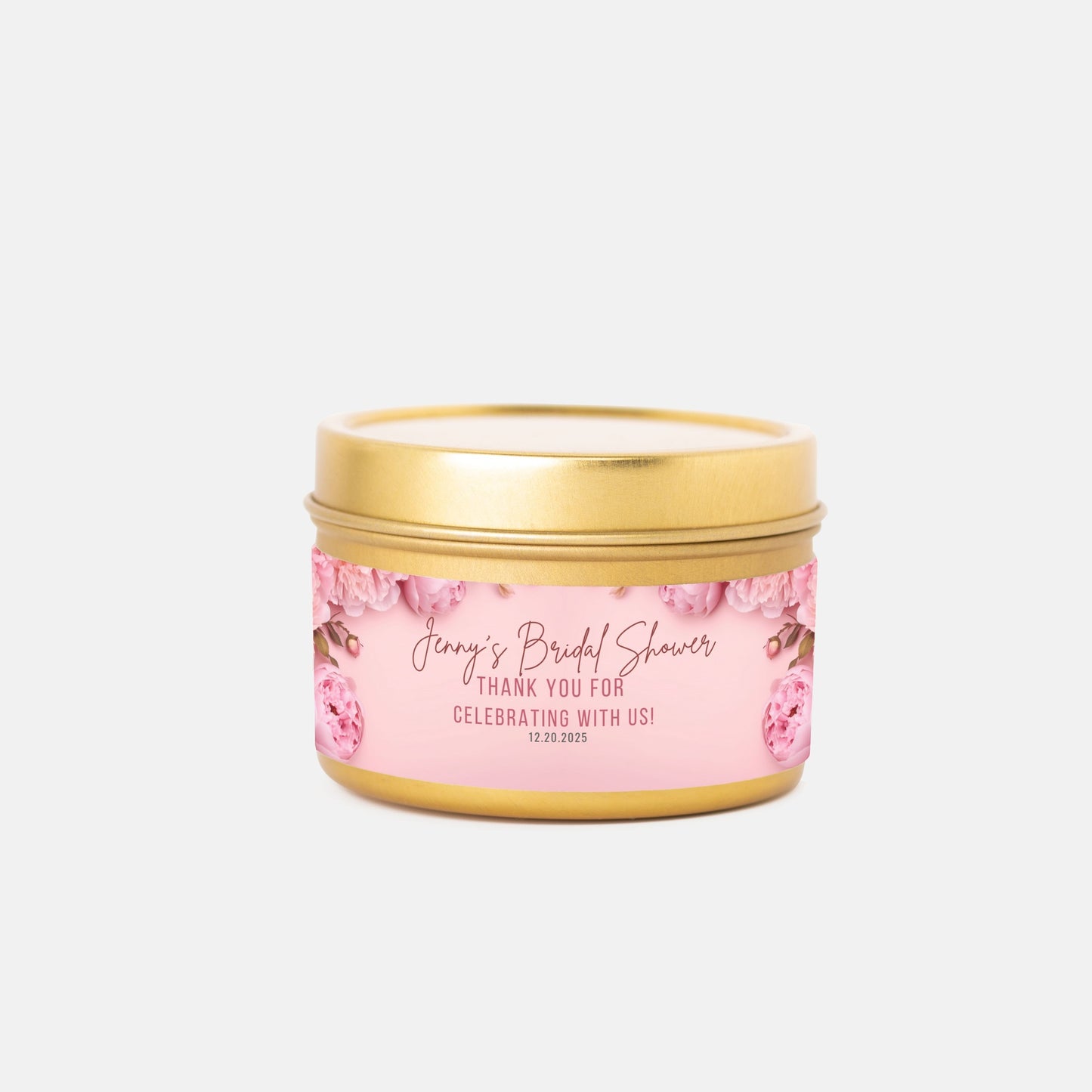 Personalized Pink Peony Bridal Shower Candle Favor - Tin 4oz