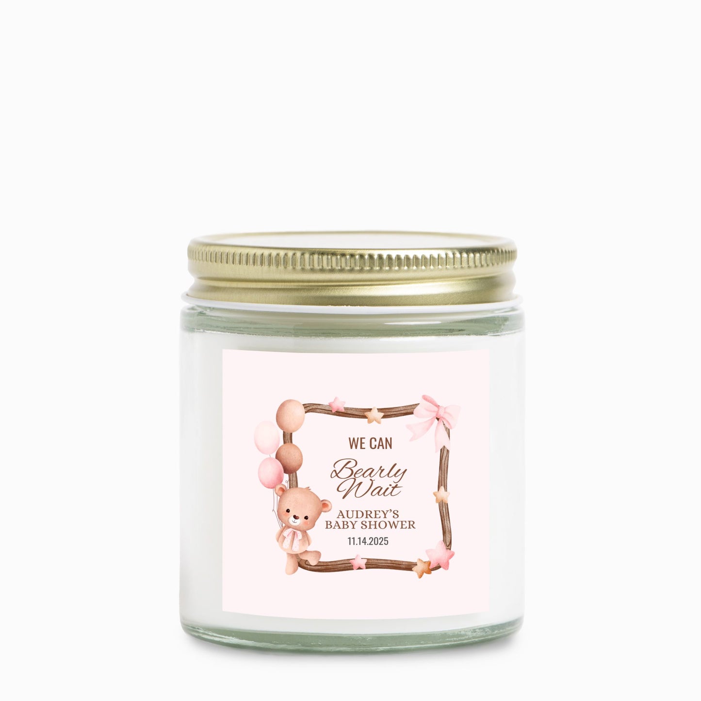 Personalized We Can Bearly Wait Baby Shower Candle Favor - Clear Glass Jar 4oz