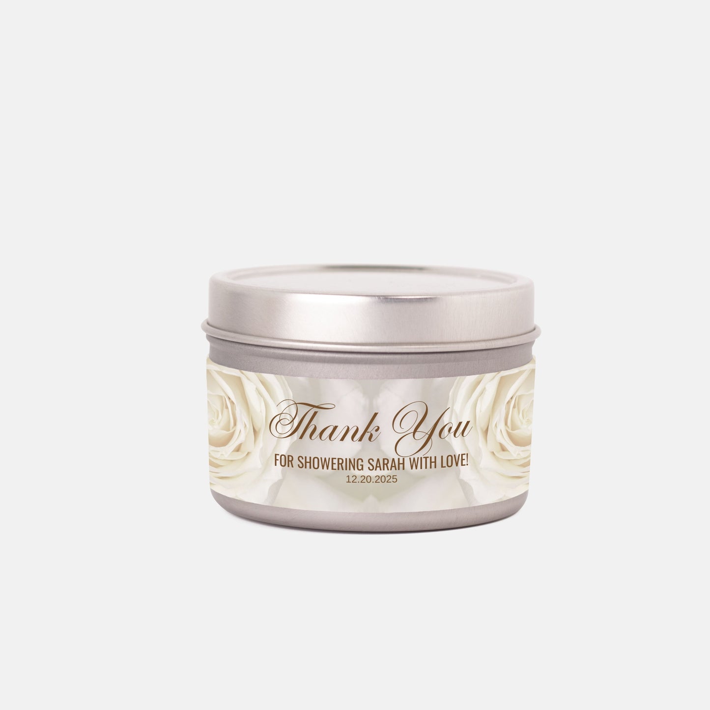 Personalized Creamy Rose Bridal Shower Favor Candle Tin 4oz