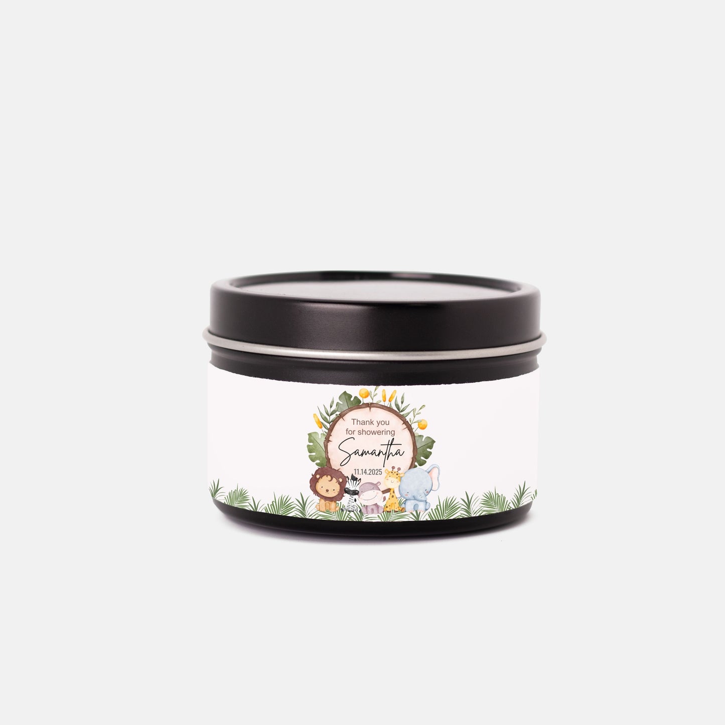 Personalized Safari Baby Shower Candle Favors - Tin 4oz