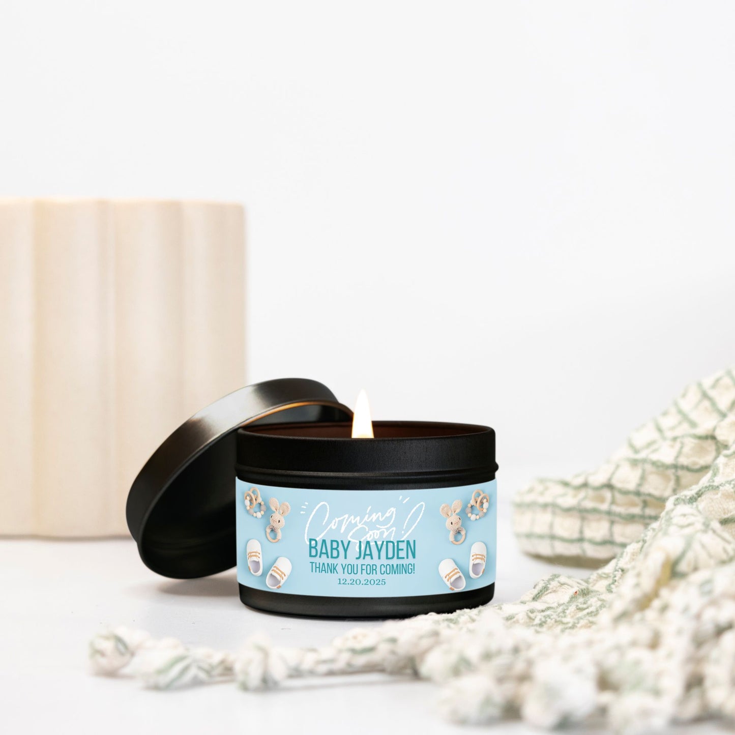 Personalized Coming Soon Baby Shower Candle Favors - Tin 4oz