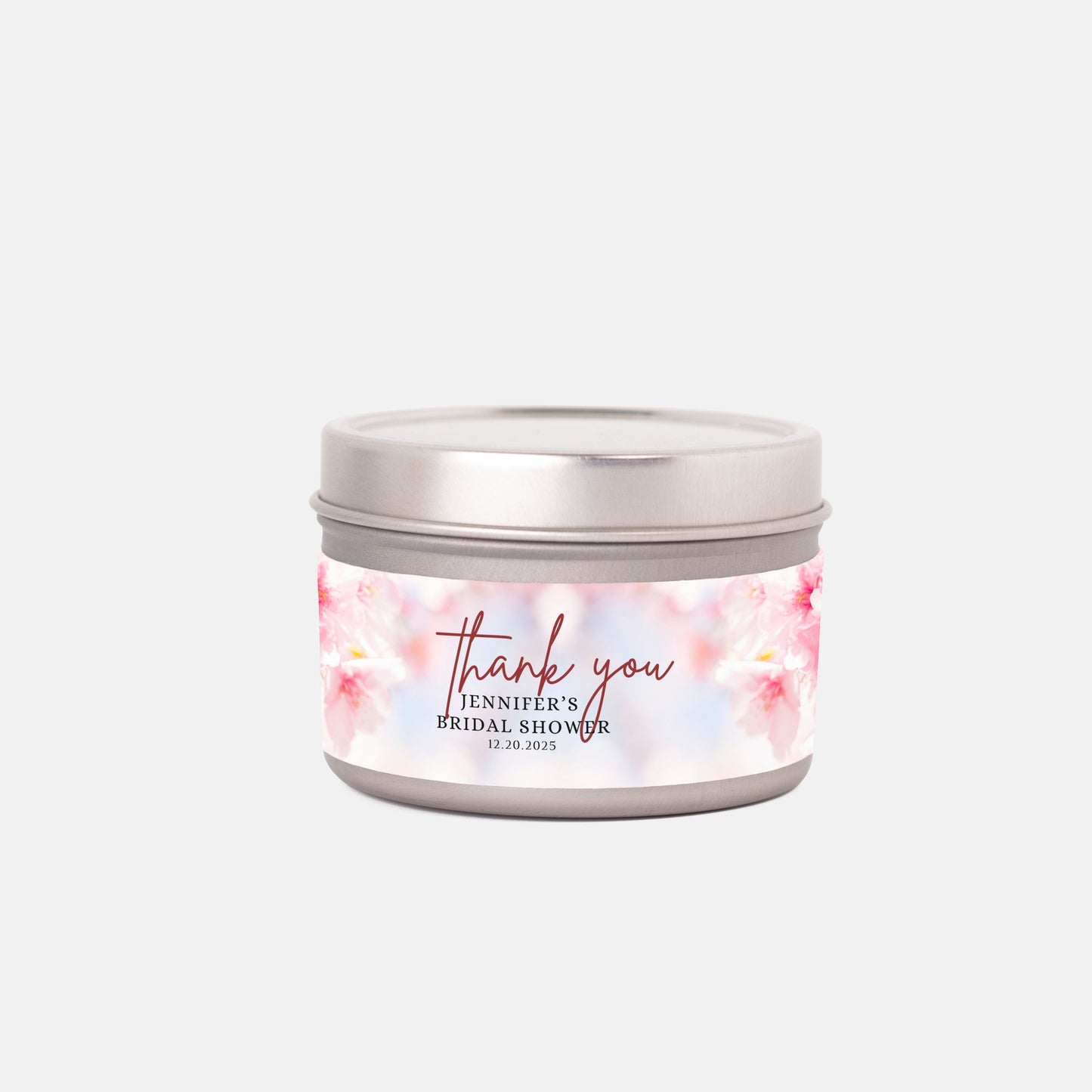 Personalized Spring Cherry Blossom Themed Bridal Shower Candle Favor - Tin 4oz