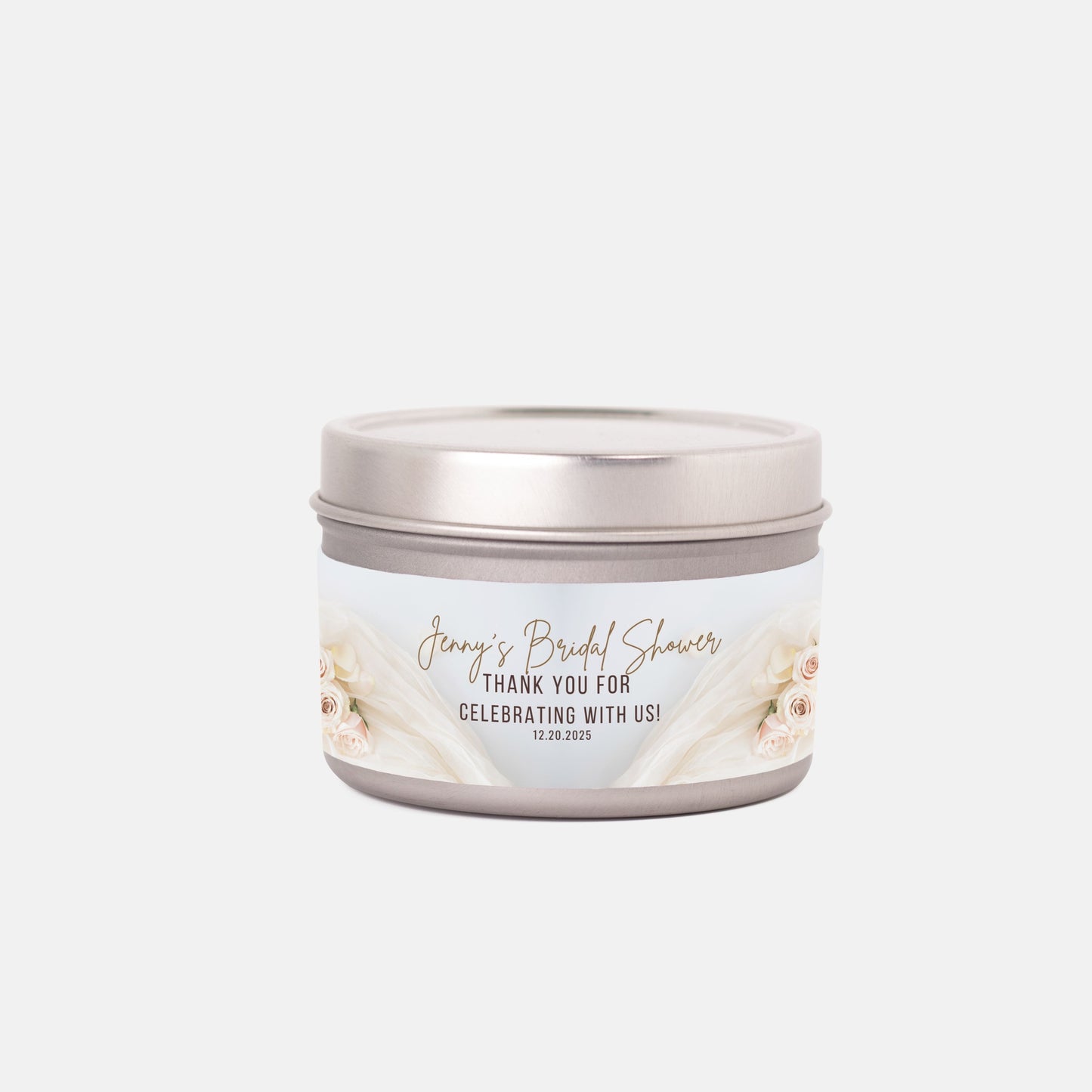 Personalized Boho Rose Themed Bridal Shower Candle Favor - Tin 4oz