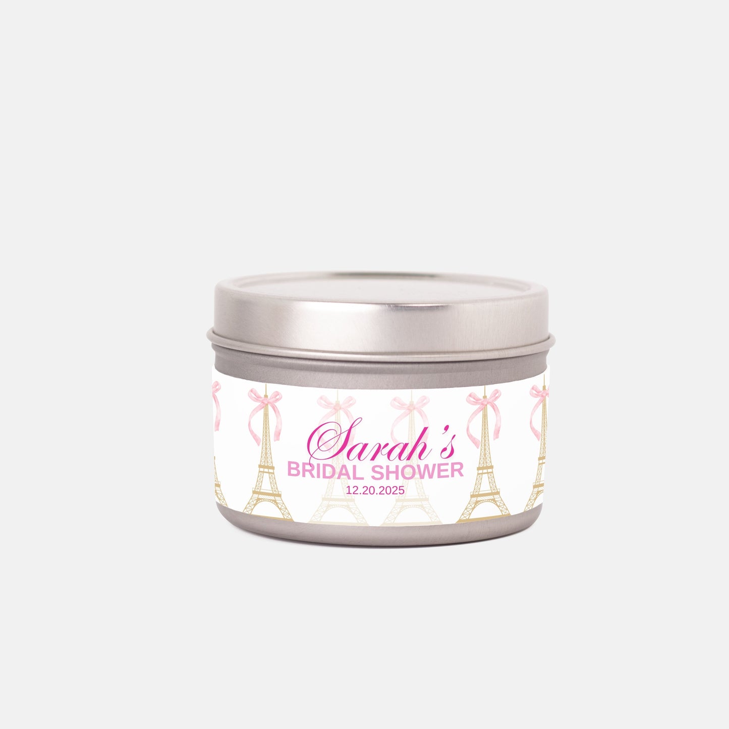 Personalized Eiffel Tower French Themed Bridal Shower Candle Favor - Tin 4oz