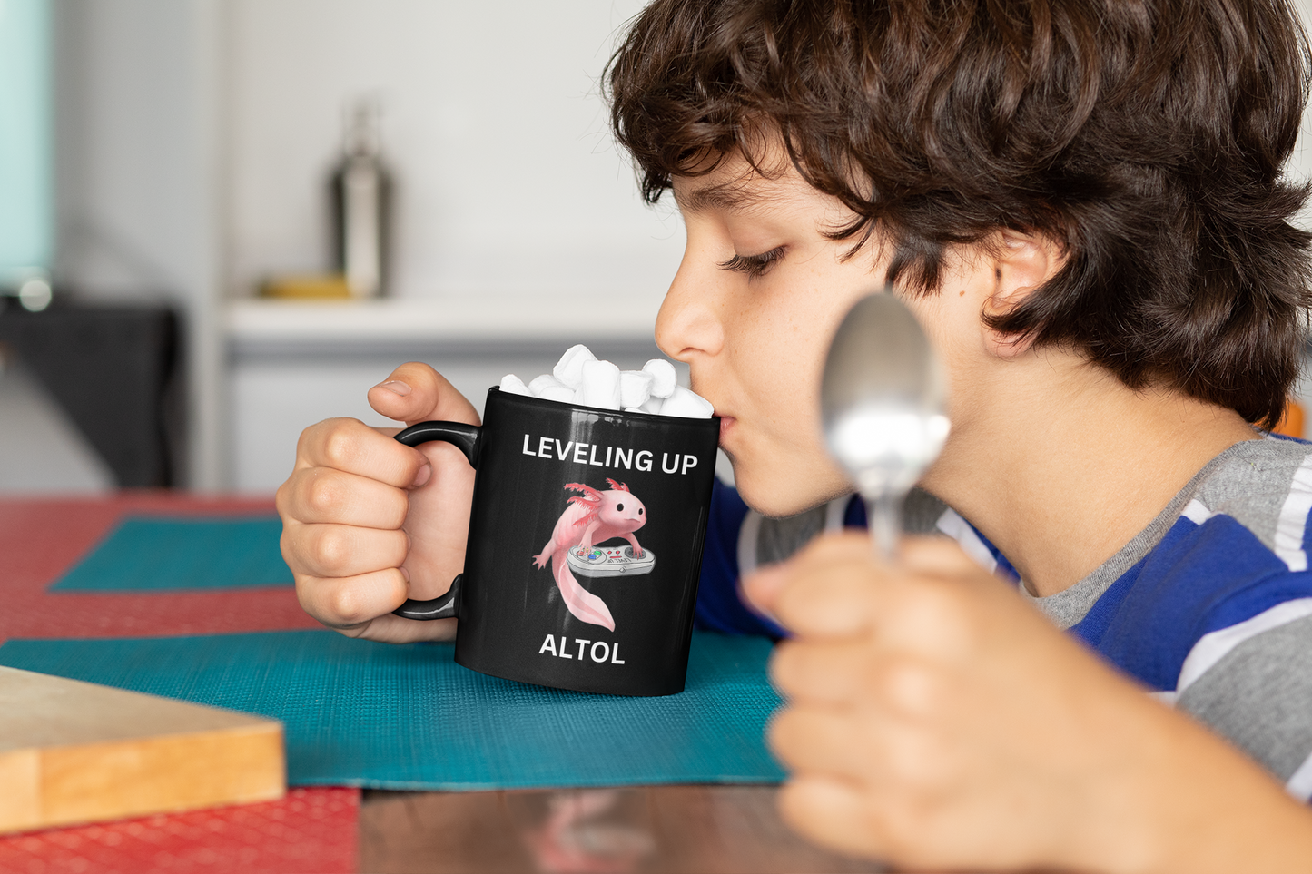 Leveling Up Alotl - Axolotl Gaming Ceramic Coffee Mug in Black