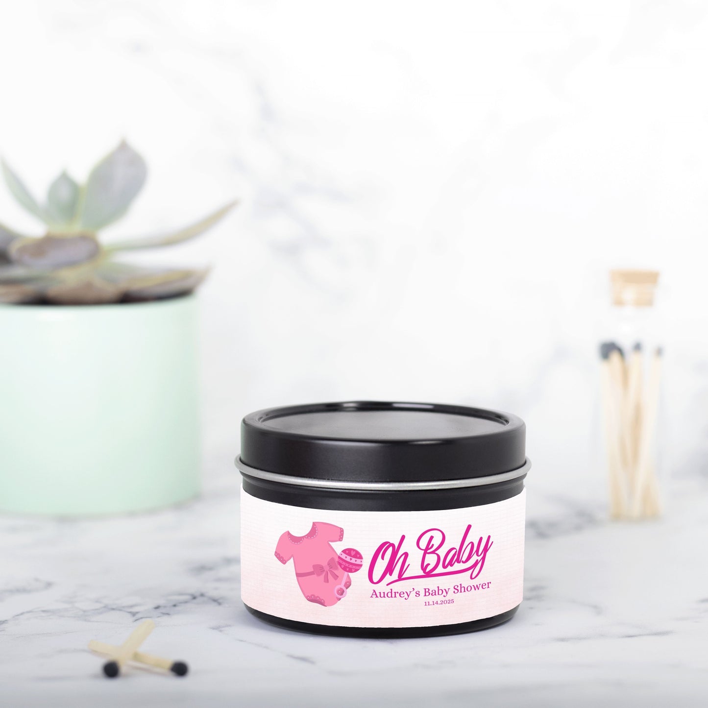 Personalized Oh Baby Shower Candle Favors - Tin 4oz