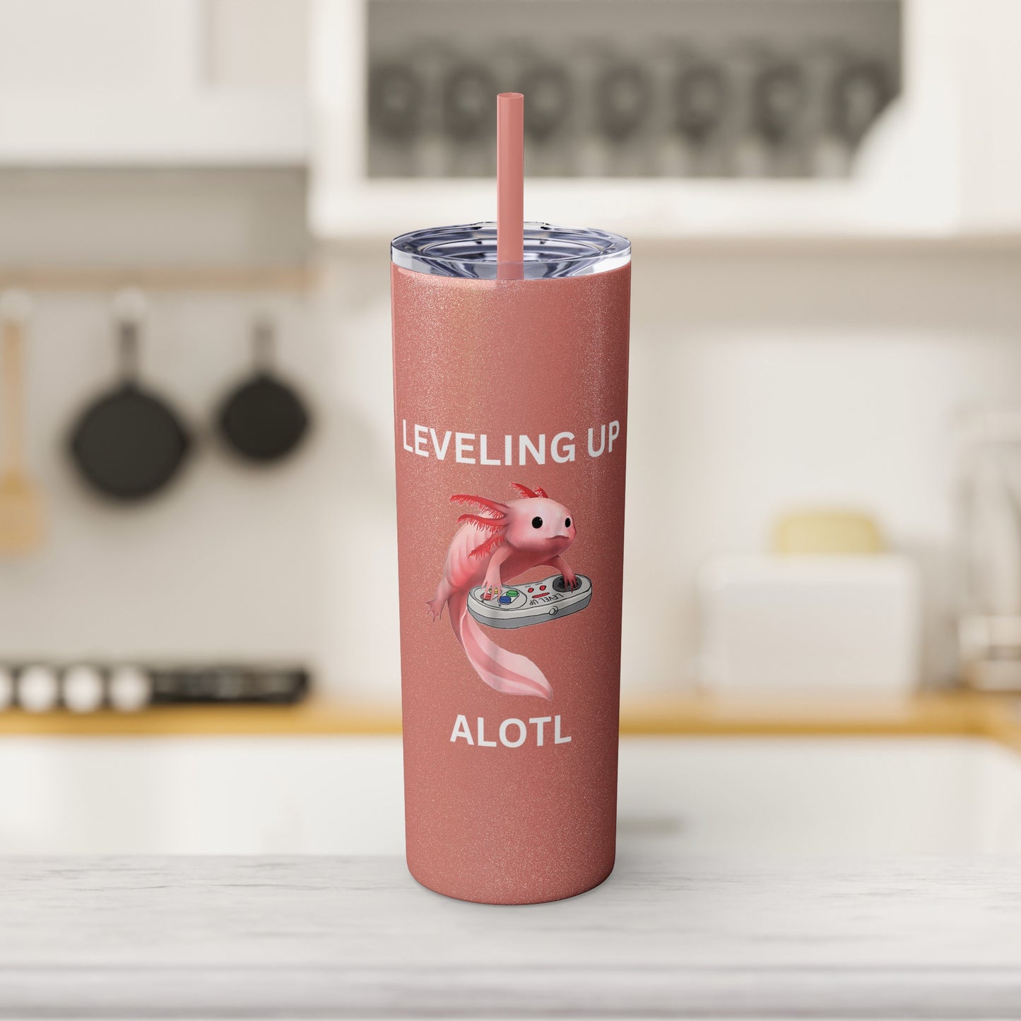 Leveling Up Alotl 20oz Gaming Skinny Tumbler with Straw