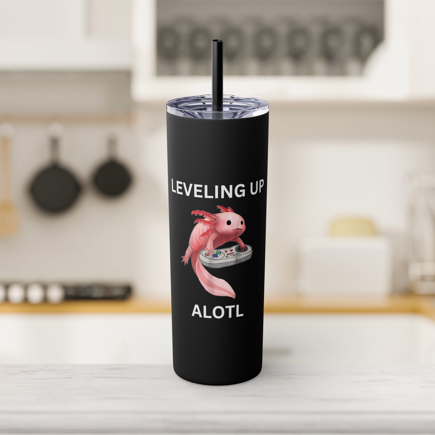 Leveling Up Alotl 20oz Gaming Skinny Tumbler with Straw