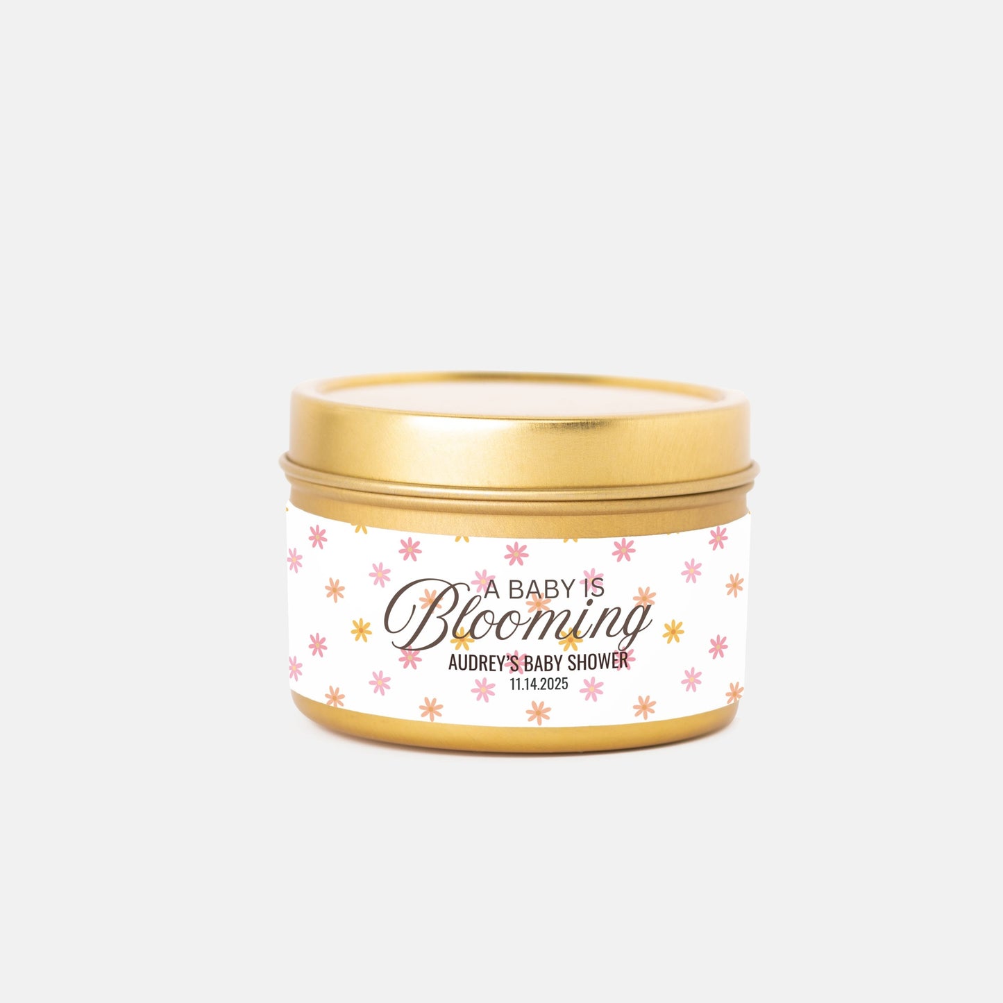 Personalized Daisy Themed Baby Shower Candle Favors - Tin 4oz