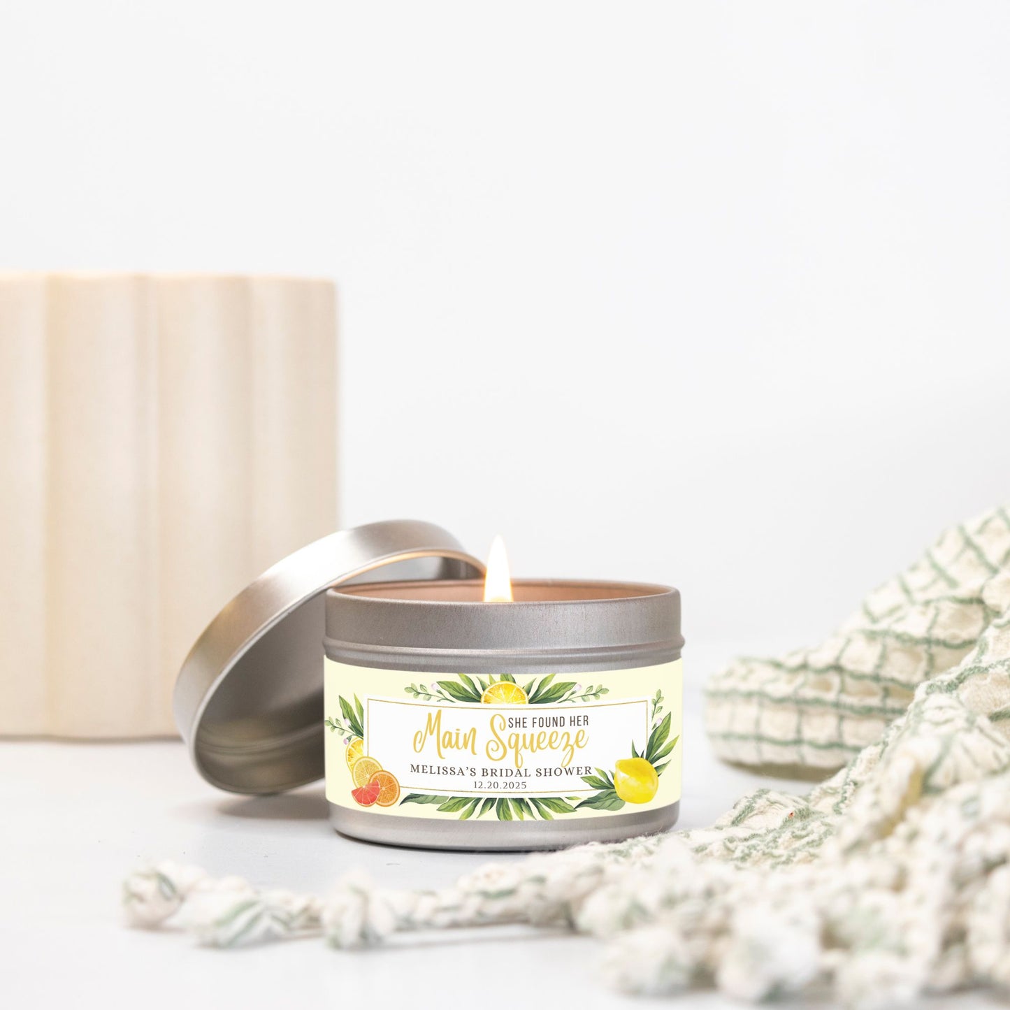 Personalized Lemon Themed Bridal Shower Candle Favor - Tin 4oz