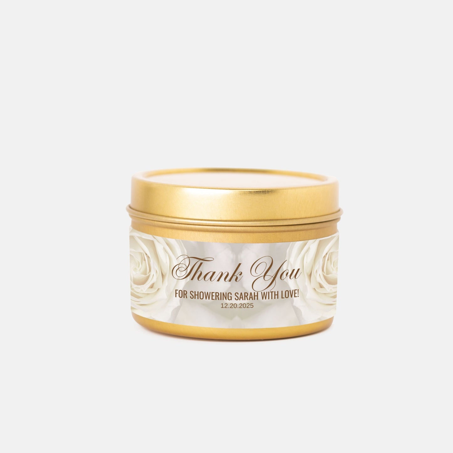 Personalized Creamy Rose Bridal Shower Favor Candle Tin 4oz