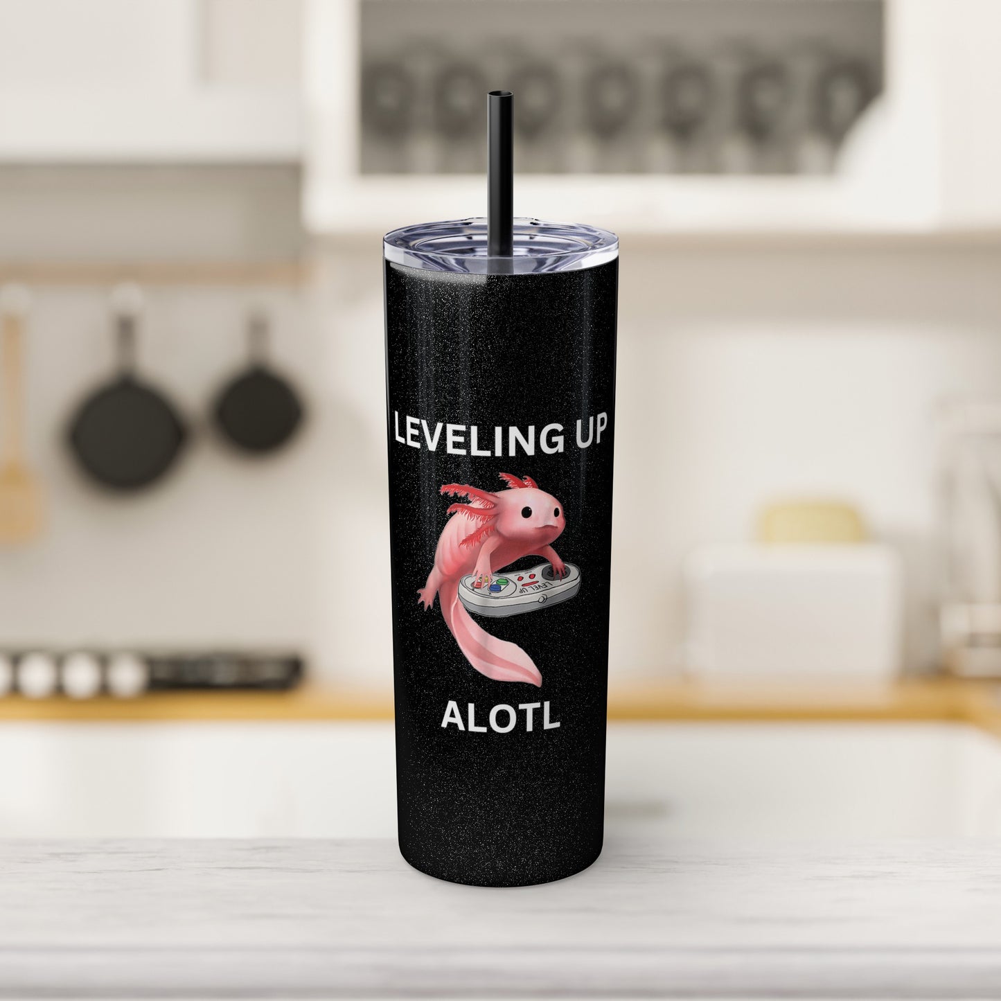 Leveling Up Alotl 20oz Gaming Skinny Tumbler with Straw