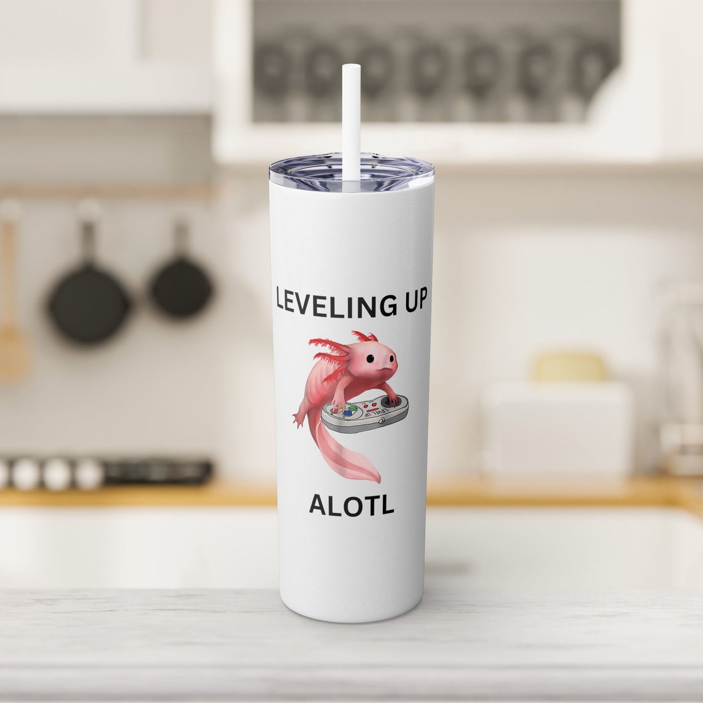 Leveling Up Alotl 20oz Gaming Skinny Tumbler with Straw
