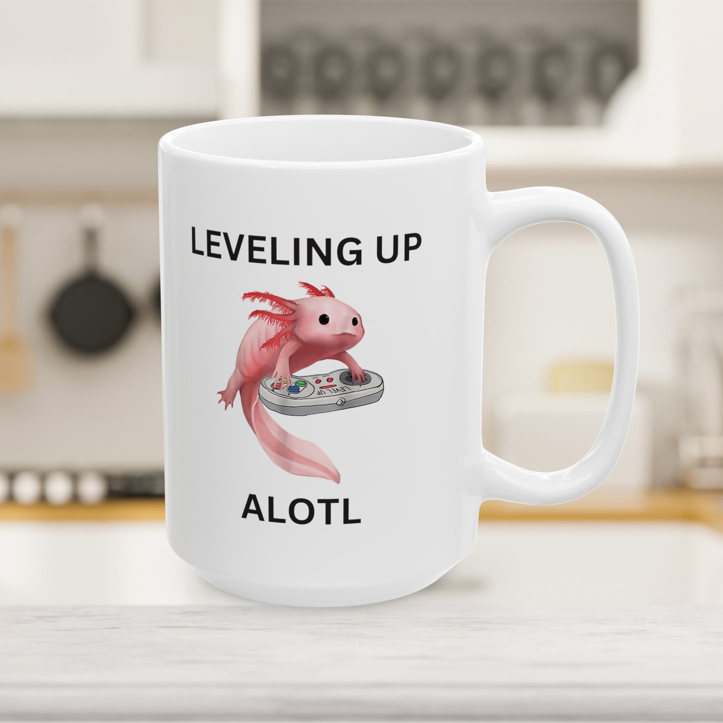 Leveling Up Alotl - Axolotl Gaming Ceramic Coffee Mug