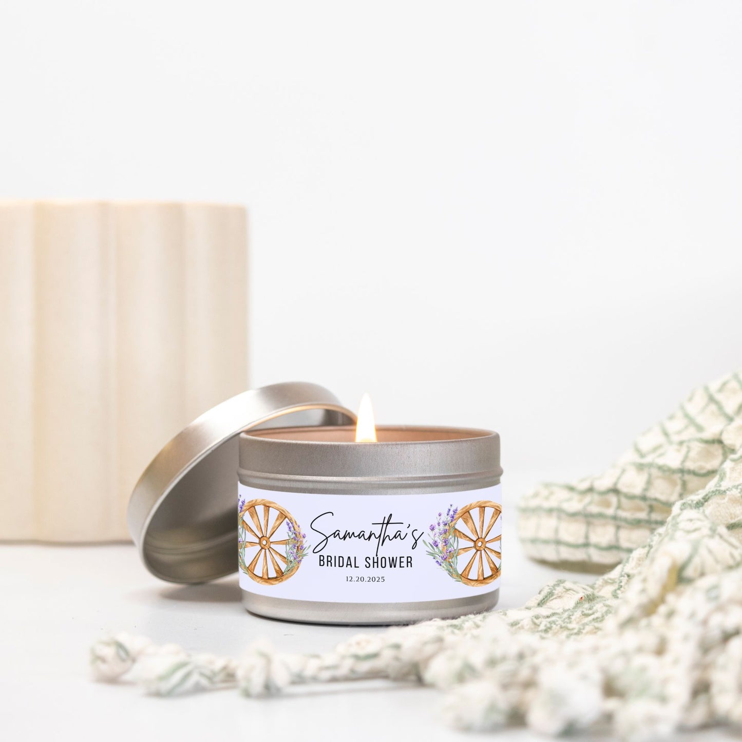 Personalized Lavender Themed Bridal Shower Candle Favor - Tin 4oz