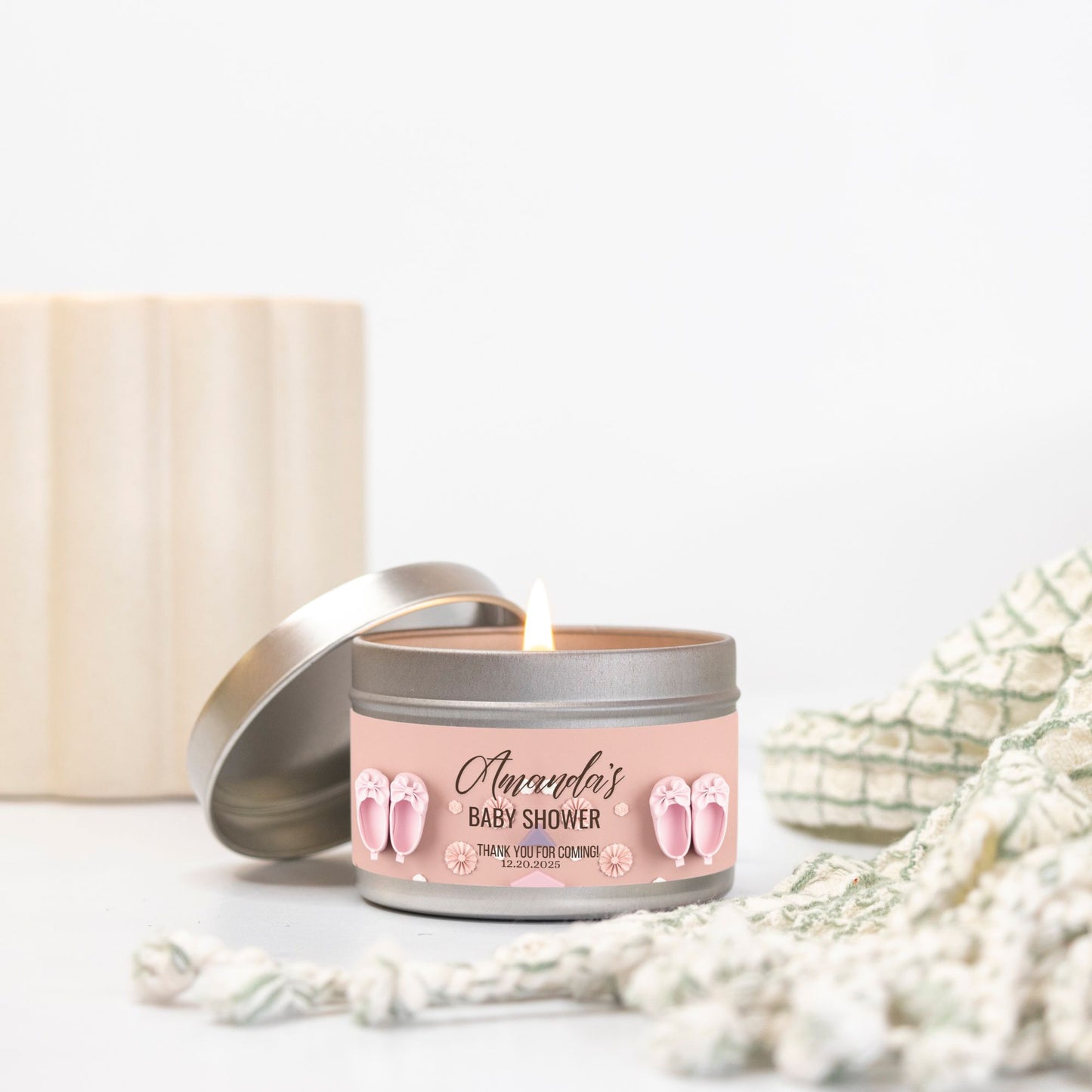 Personalized Baby Girl Shoes Baby Shower Candle Favors - Tin 4oz