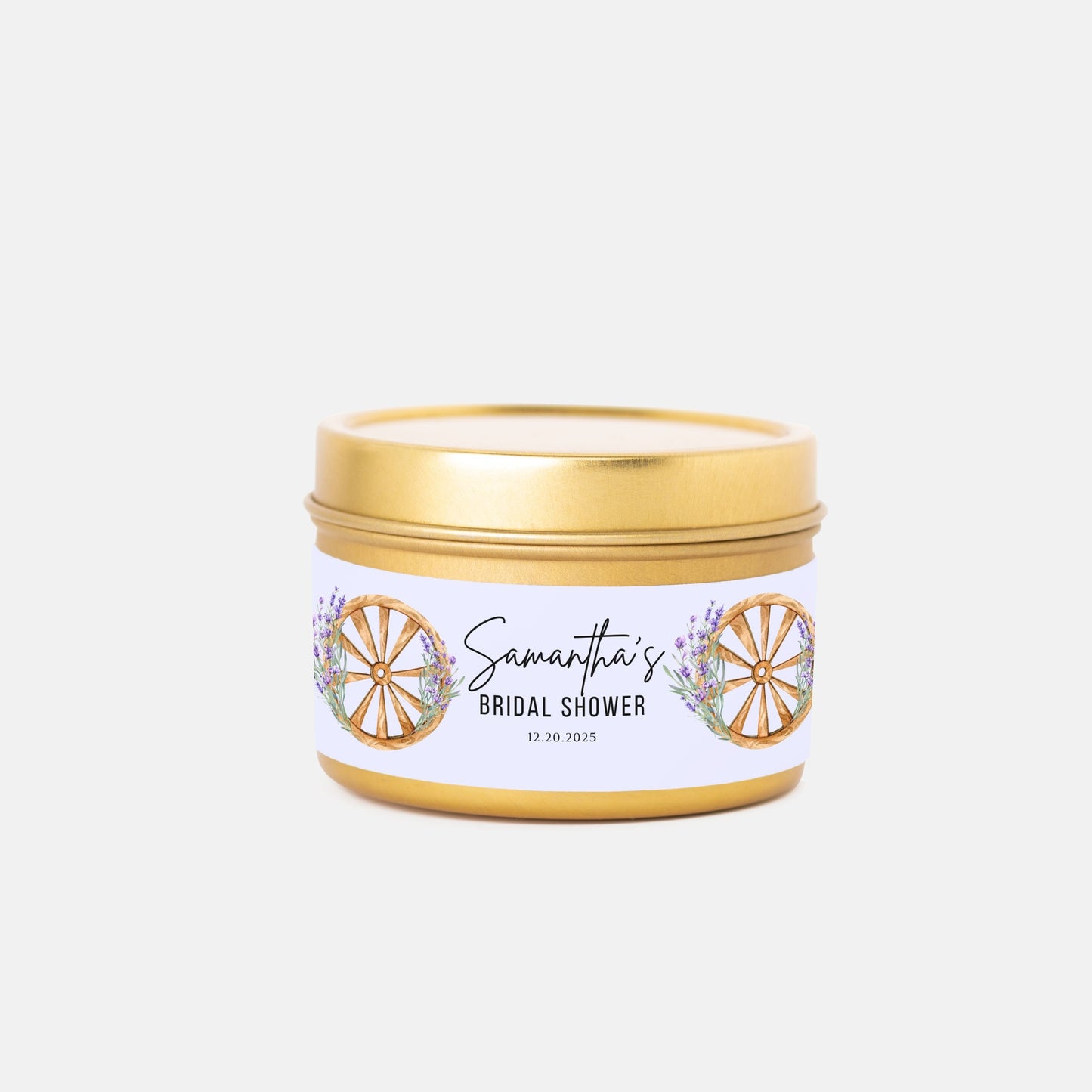 Personalized Lavender Themed Bridal Shower Candle Favor - Tin 4oz