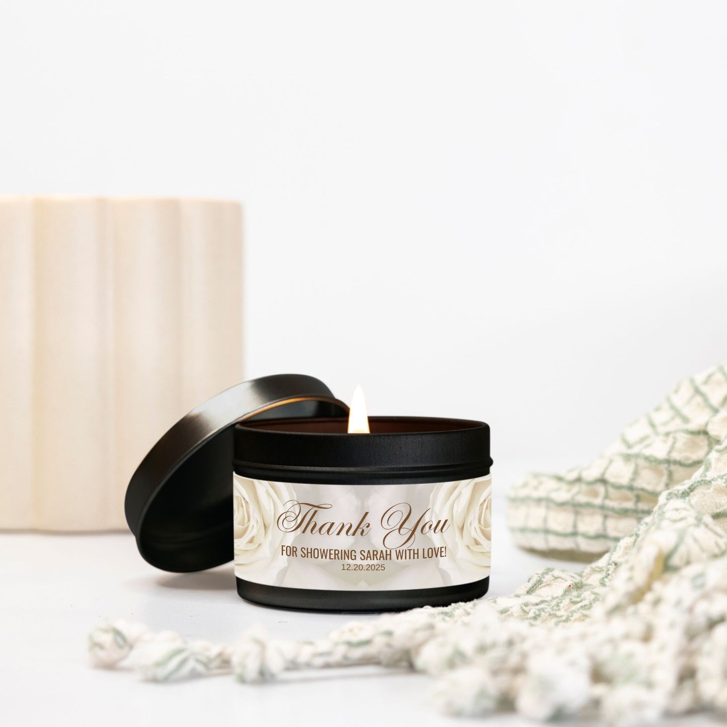 Personalized Creamy Rose Bridal Shower Favor Candle Tin 4oz