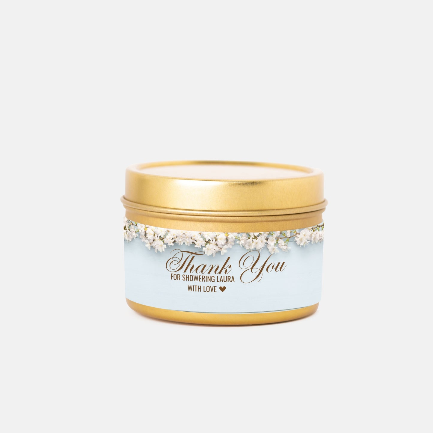 Personalized Dusty Blue Floral Bridal Shower Candle Favor - Tin 4oz