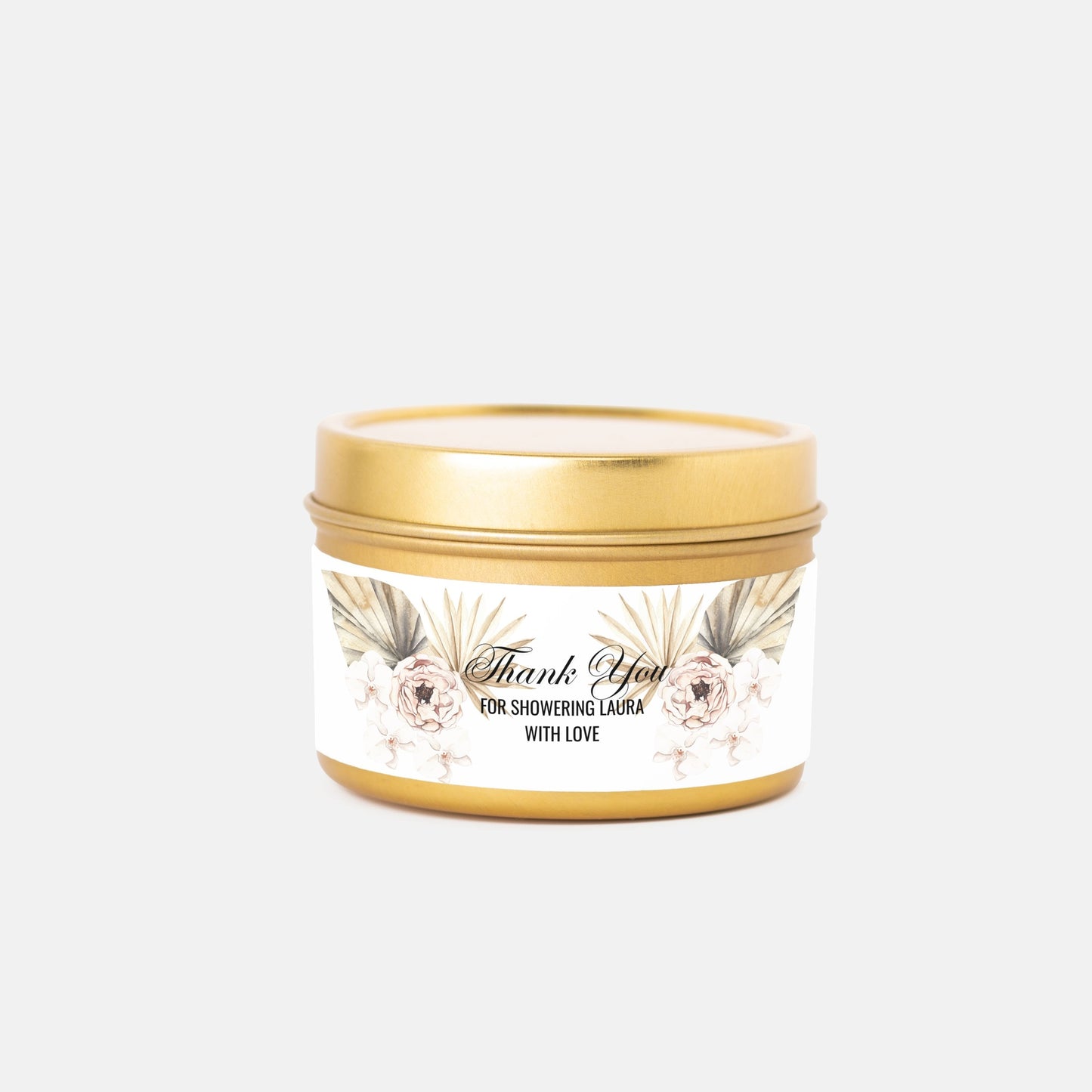 Personalized Boho Floral Themed Bridal Shower Candle Favor - Tin 4oz