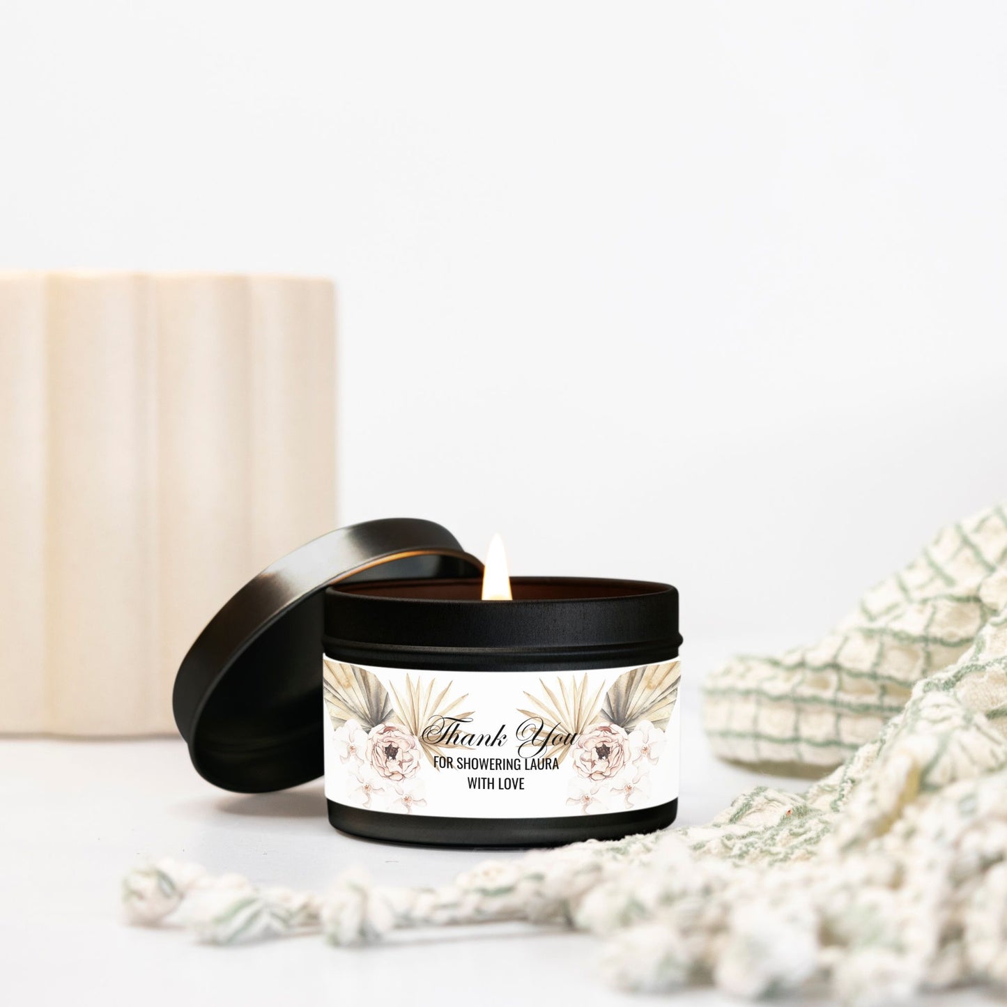 Personalized Boho Floral Themed Bridal Shower Candle Favor - Tin 4oz