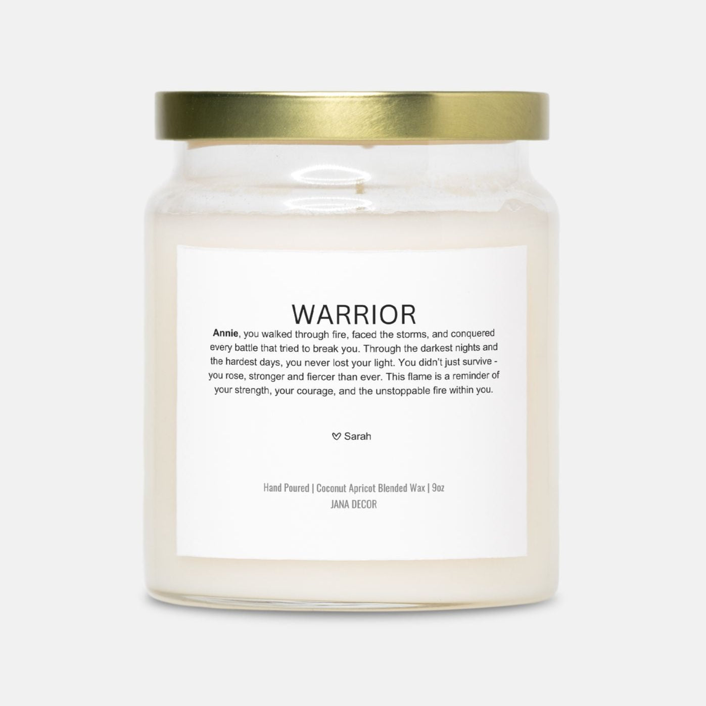 Personalized Warrior Candle Gift in Apothecary Jar (9oz)