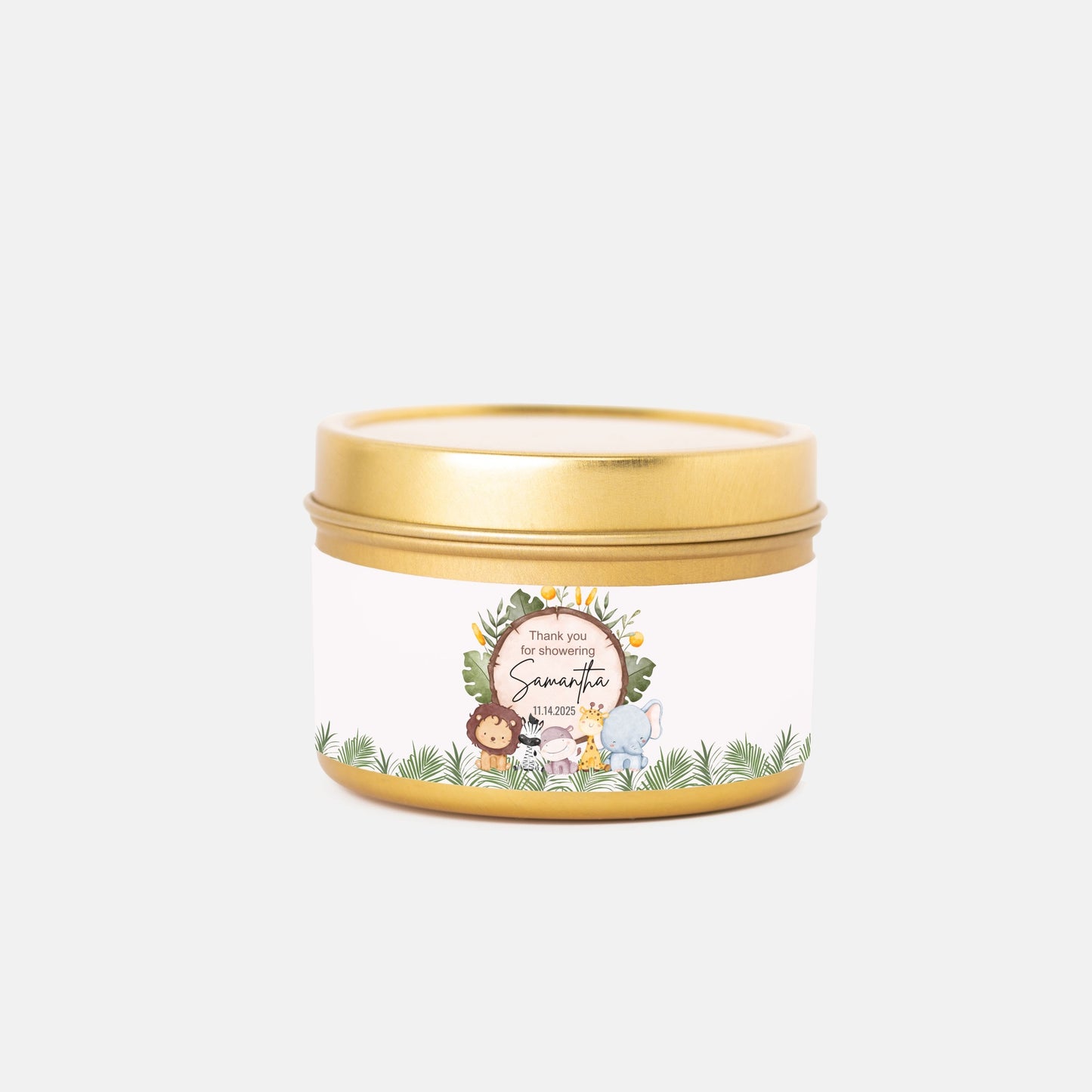 Personalized Safari Baby Shower Candle Favors - Tin 4oz