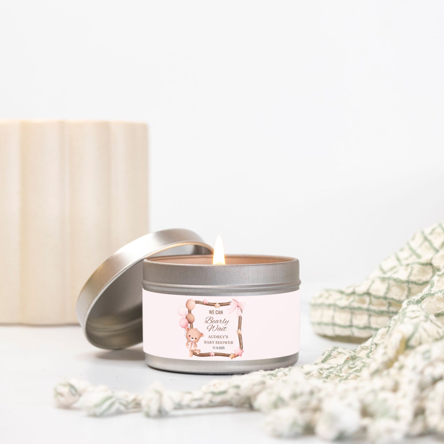 Personalized We Can Bearly Wait Baby Shower Candle Favors - Tin 4oz