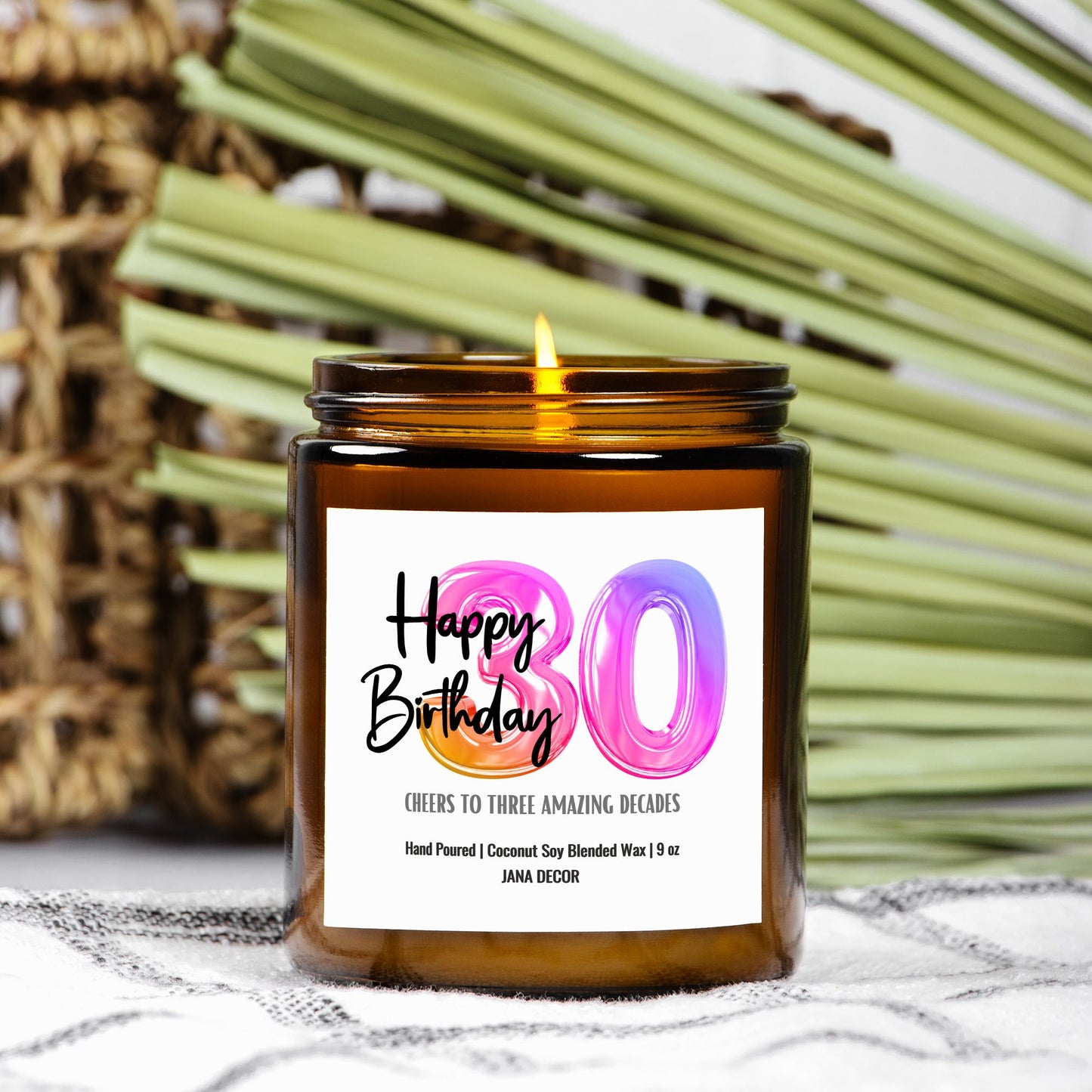 Happy 30th Birthday Candle - Amber Jar 9oz