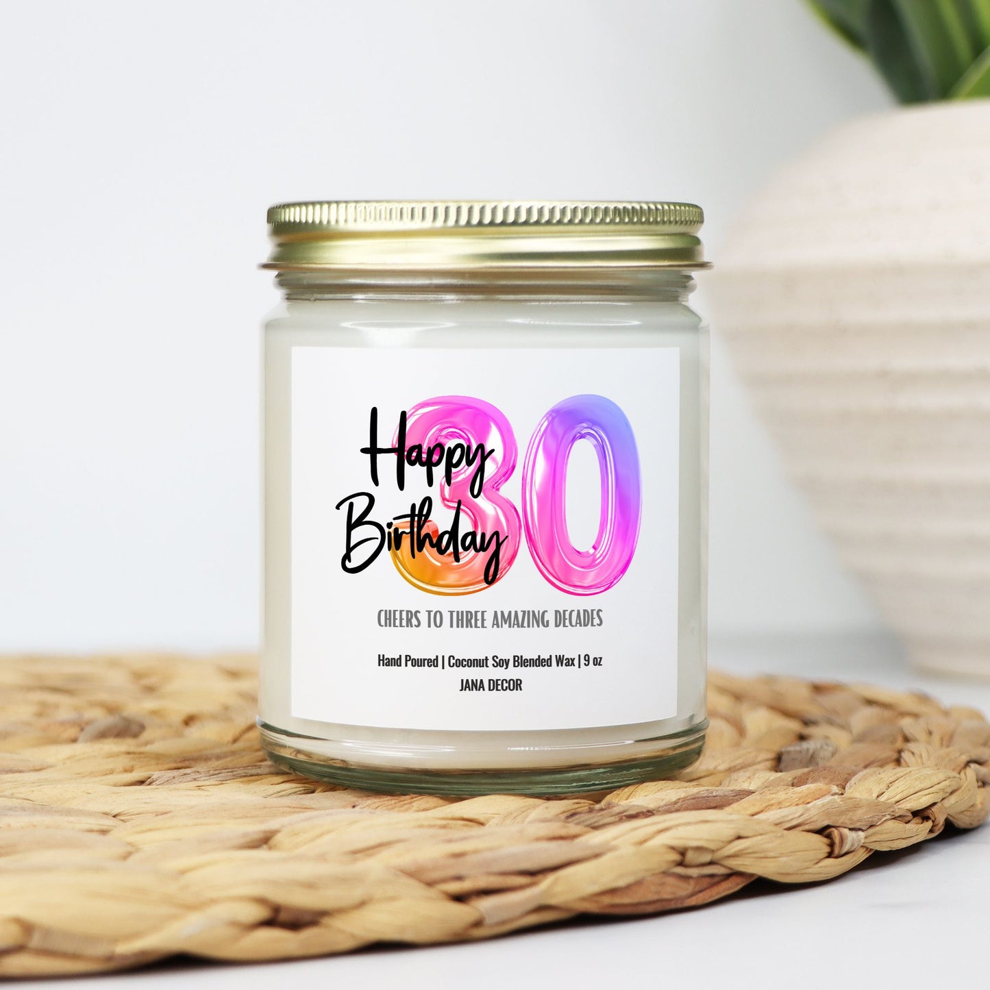 Happy 30th Birthday Candle - Clear Jar 9oz
