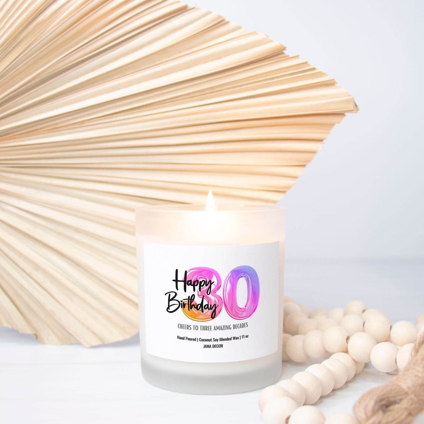 Happy 30th Birthday Candle - Frosted Glass (Hand Poured 11 oz)