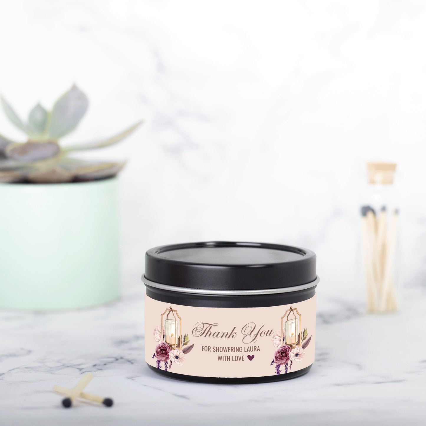 Personalized Bohemian Lantern Themed Bridal Shower Candle Favor - Tin 4oz