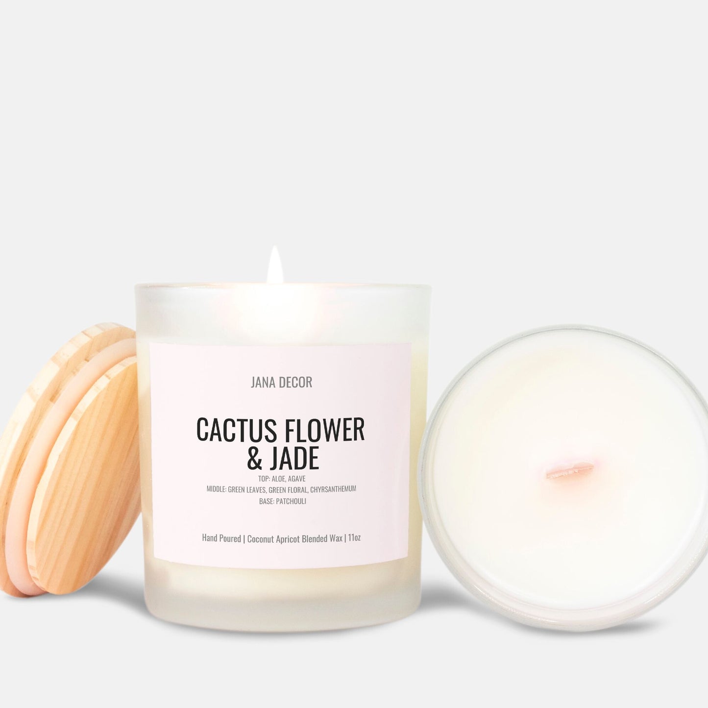 Cactus Flower & Jade Candle in Frosted Glass Jar (Hand Poured 11 oz)