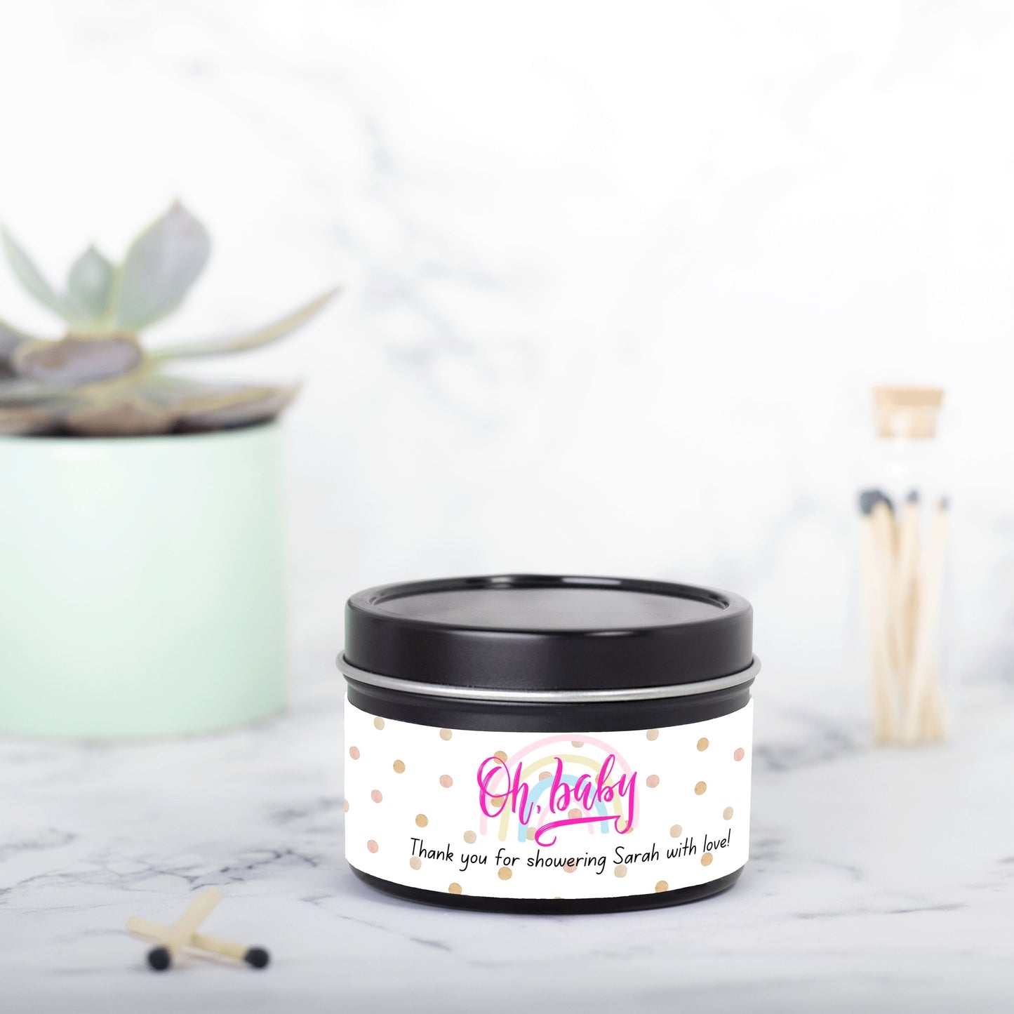 Personalized Oh Baby Shower Candle Favors - Tin 4oz
