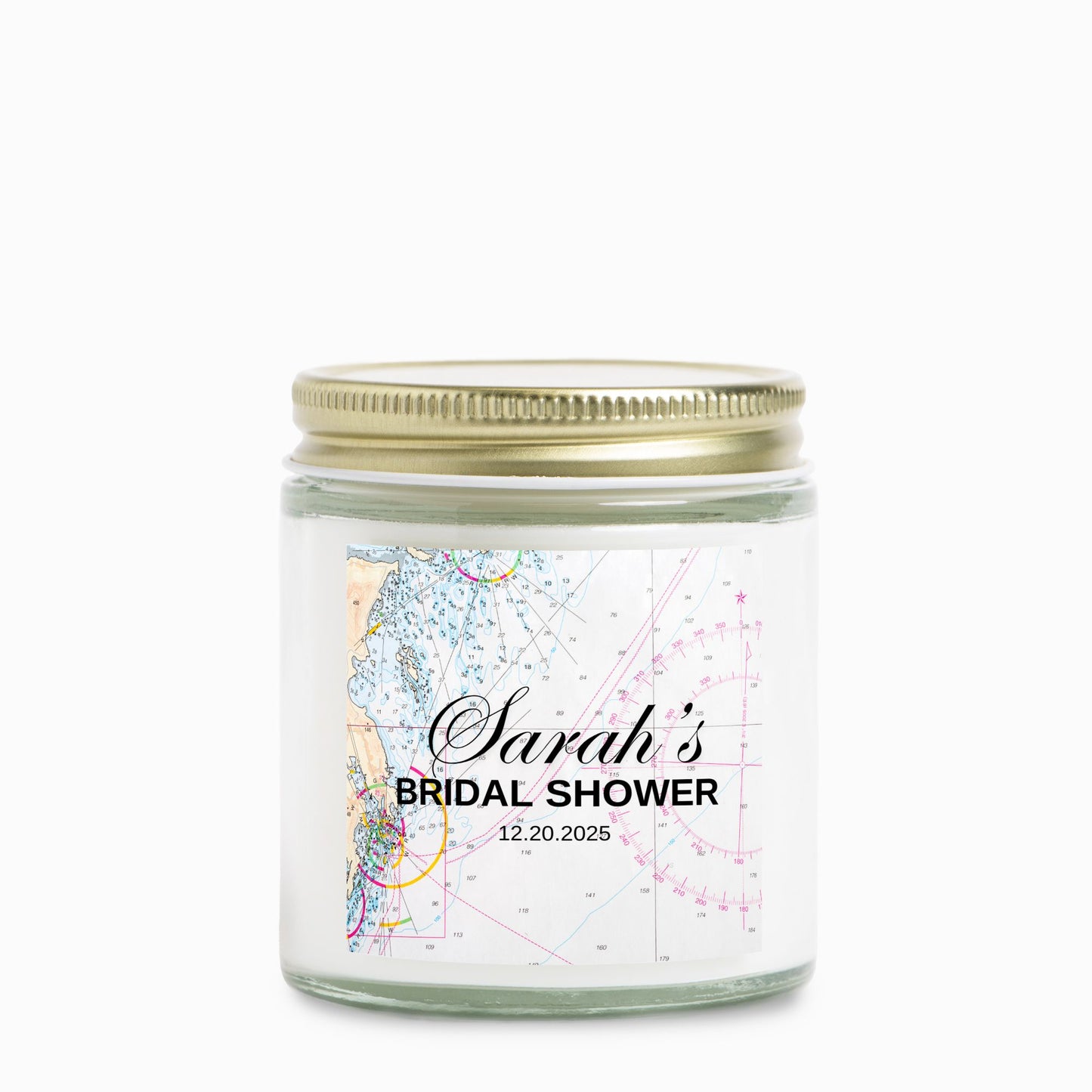 Personalized Travel Theme Bridal Shower Candle Favor in Clear Glass Jar (4oz)