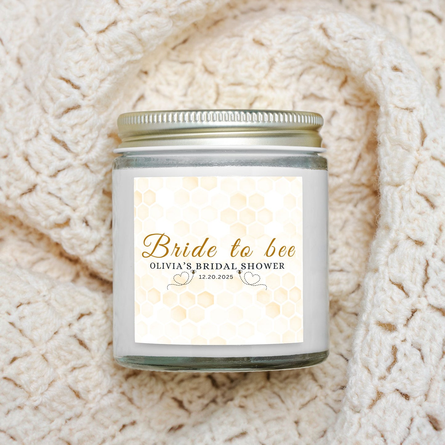 Personalized Bride To Bee Bridal Shower Candle Favor in Clear Glass Jar (4oz)