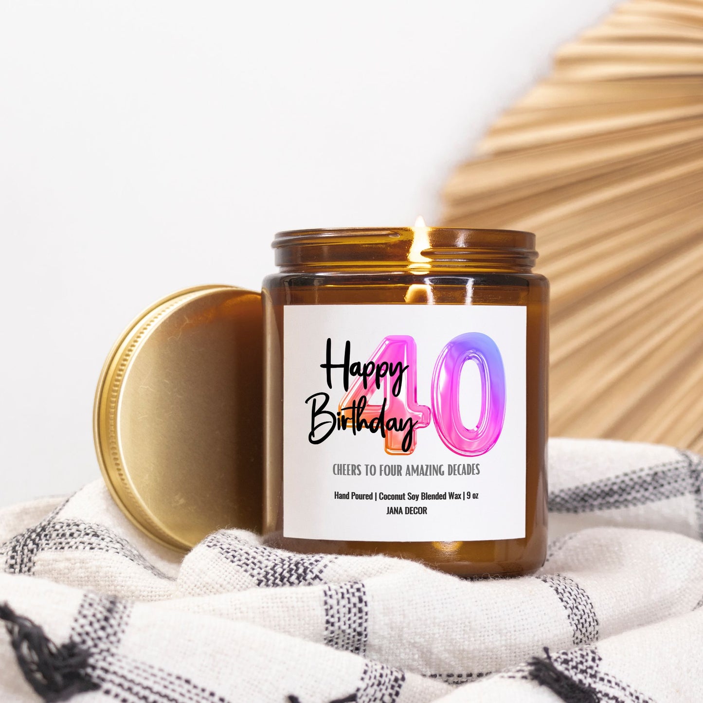 Happy 40th Birthday Candle - Amber Jar 9oz