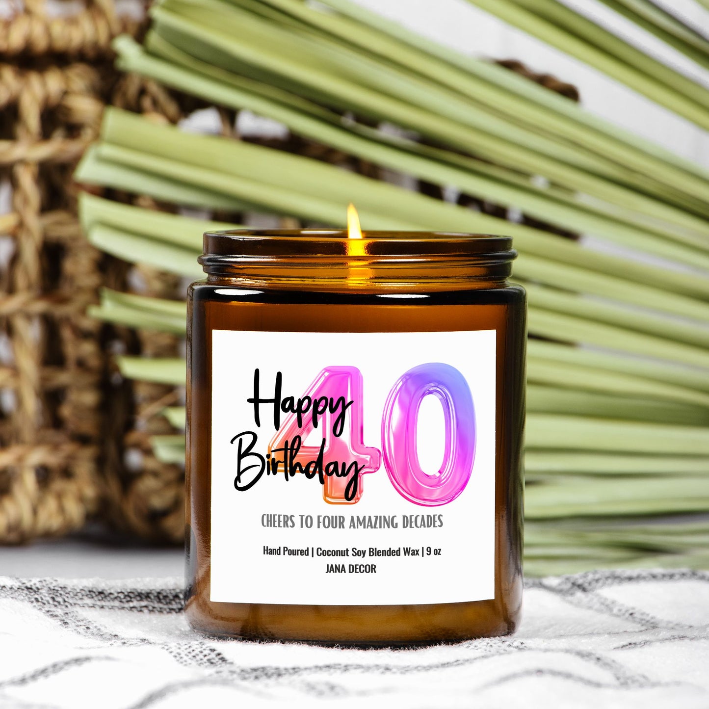 Happy 40th Birthday Candle - Amber Jar 9oz