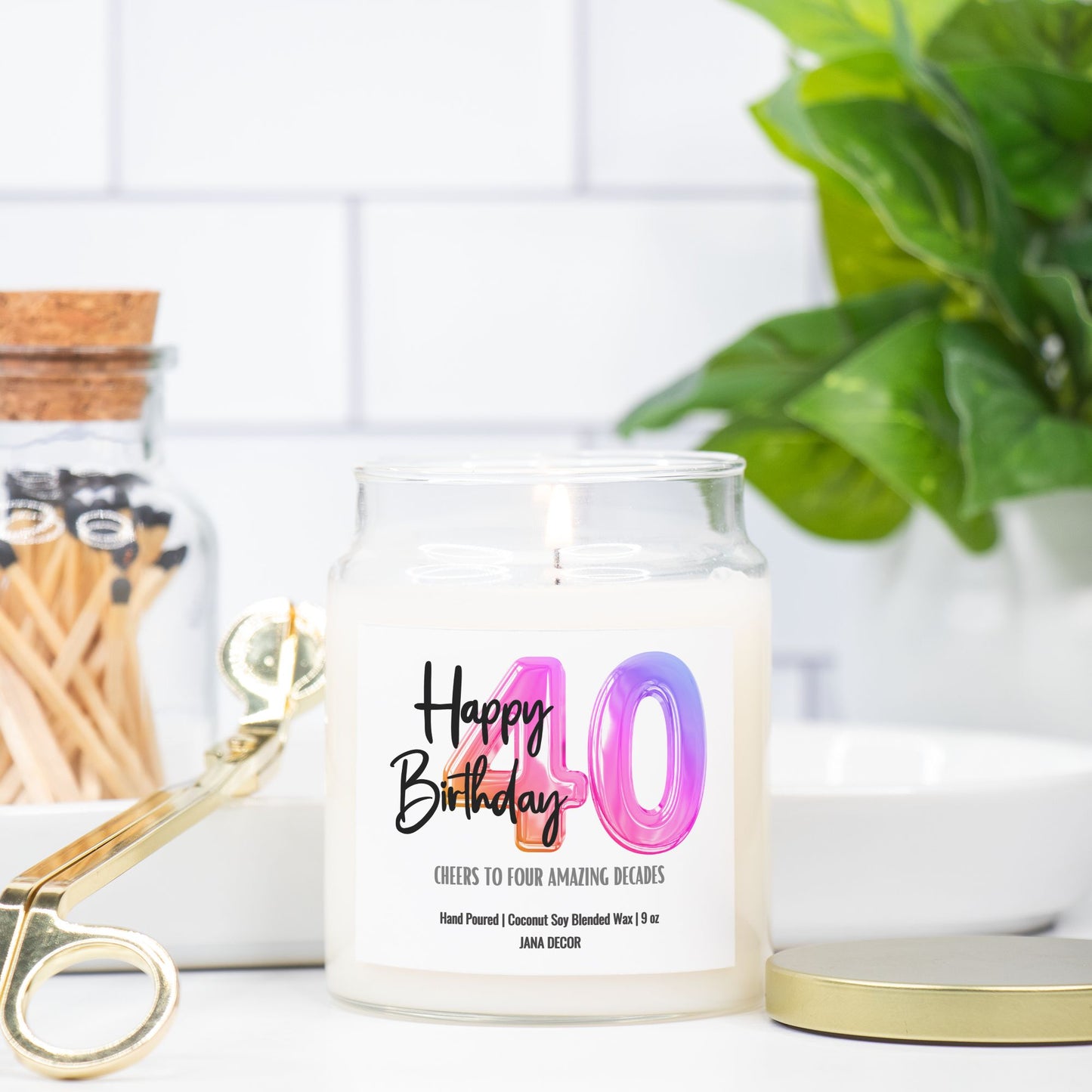 Happy 40th Birthday Candle - Apothecary Jar 9oz