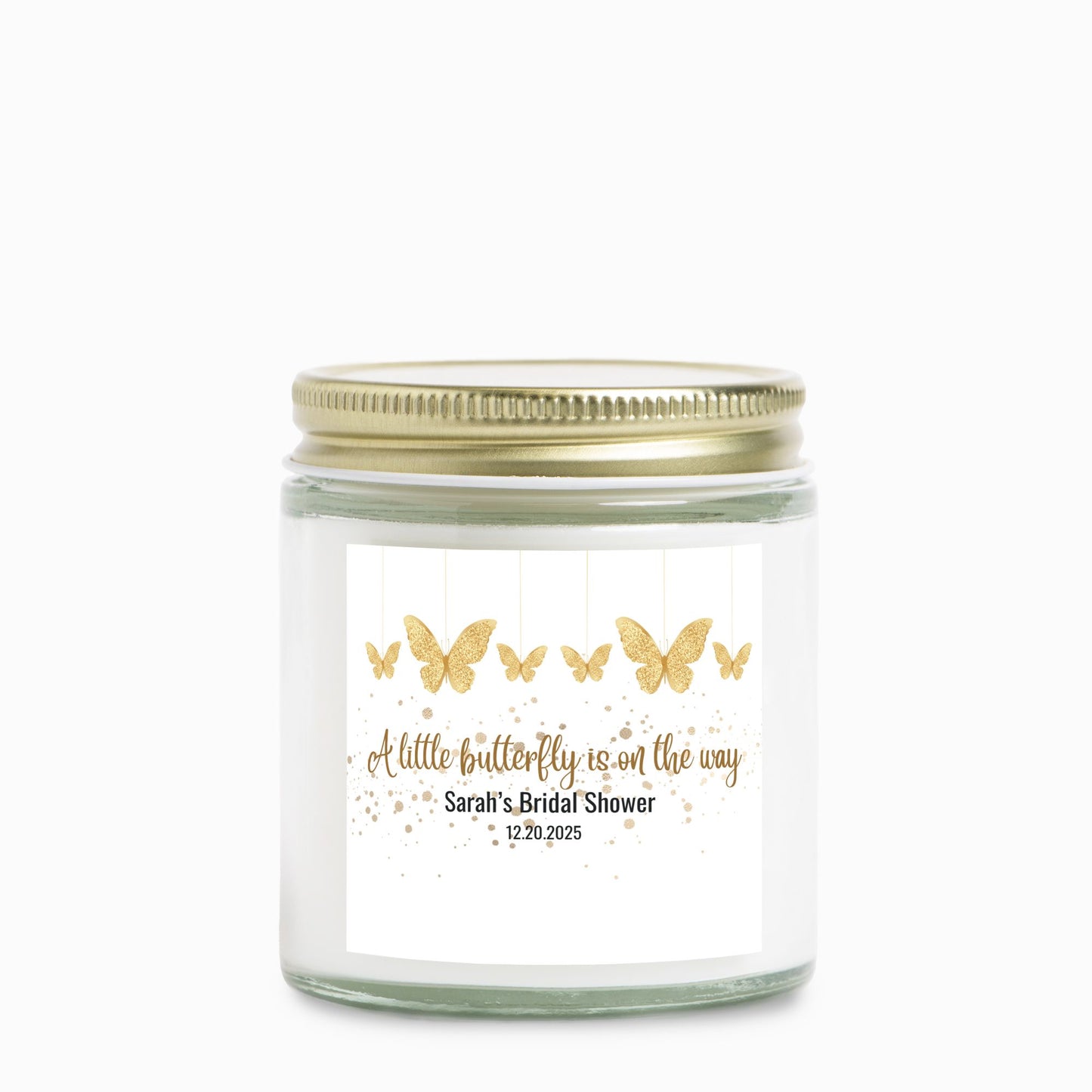 Personalized Butterfly Theme Baby Shower Candle Favors - Clear Glass Jar 4oz