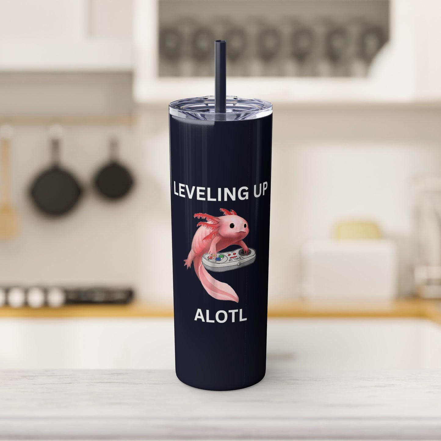 Leveling Up Alotl 20oz Gaming Skinny Tumbler with Straw