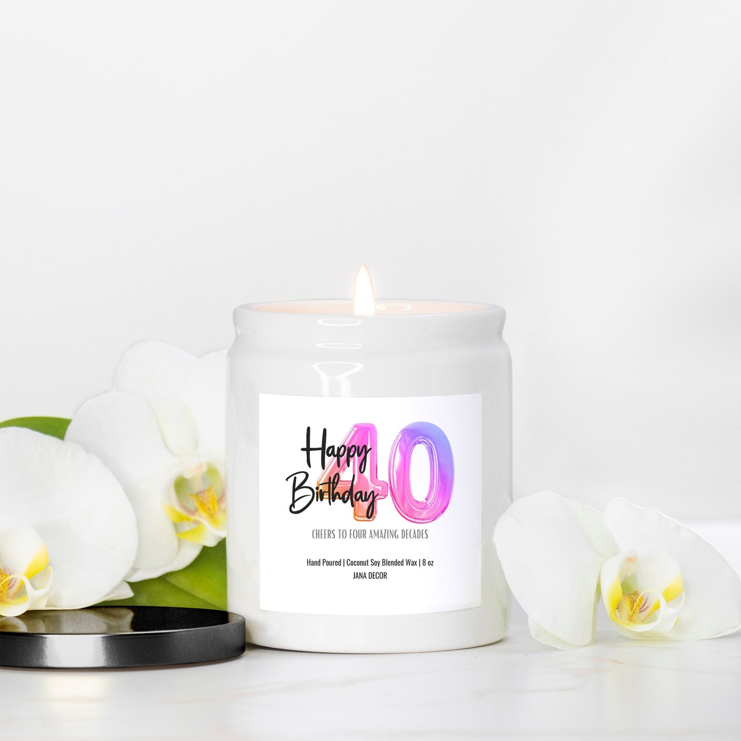 Happy 40th Birthday Candle - Ceramic 8oz (White)