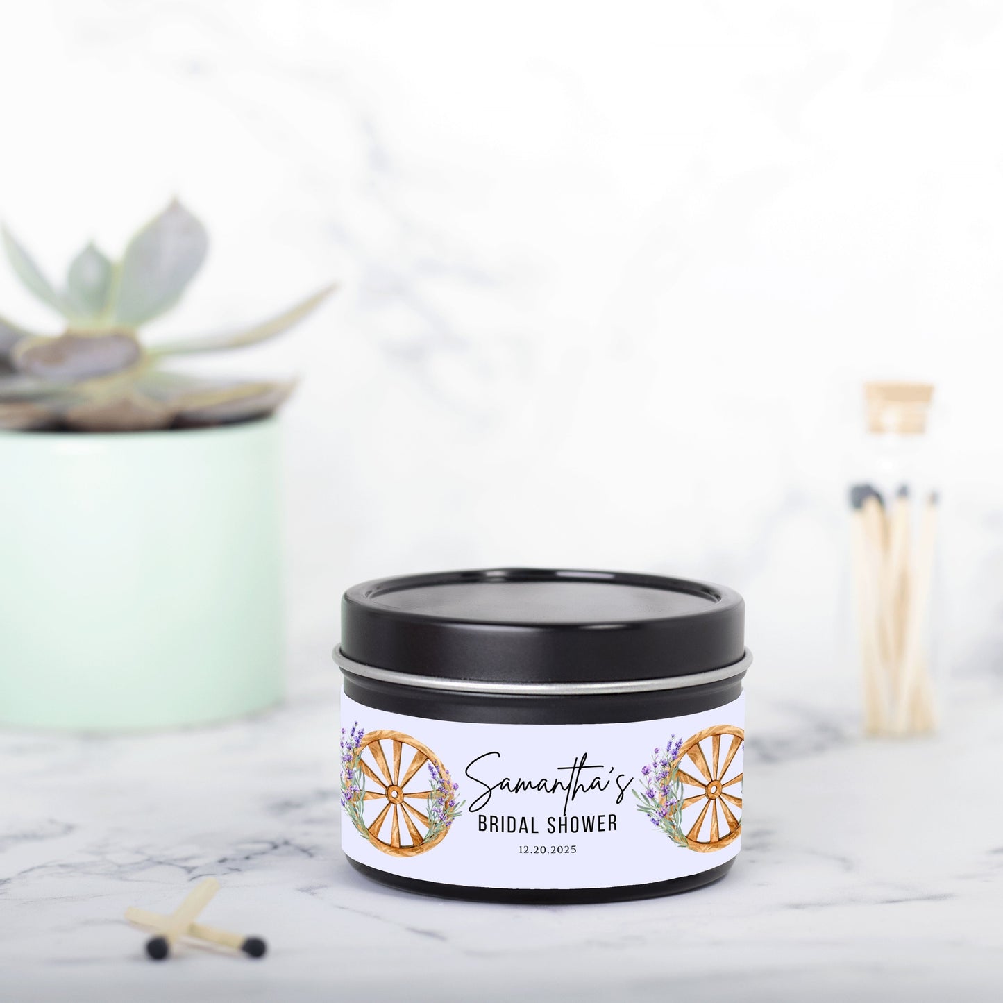 Personalized Lavender Themed Bridal Shower Candle Favor - Tin 4oz