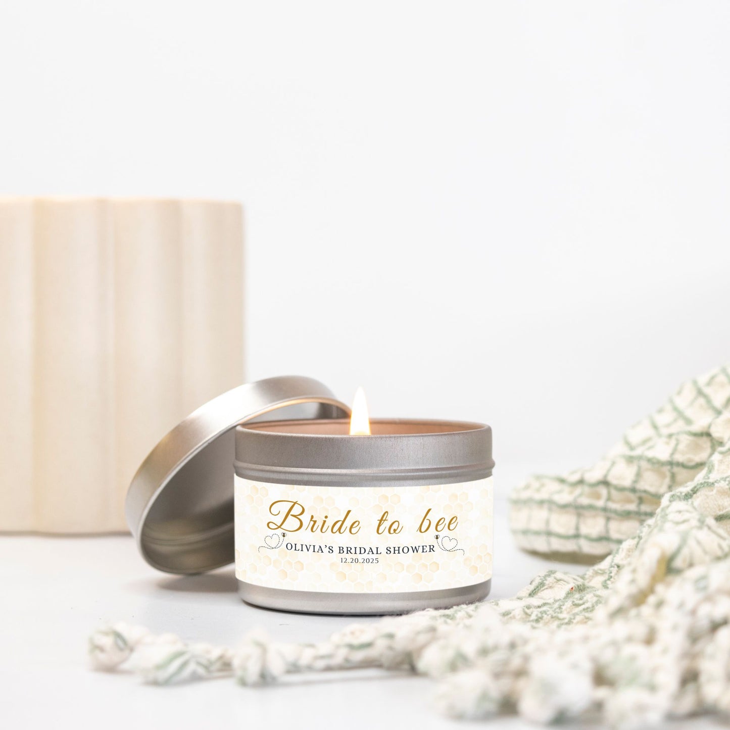 Personalized Bee Themed Bridal Shower Candle Favor - Tin 4oz
