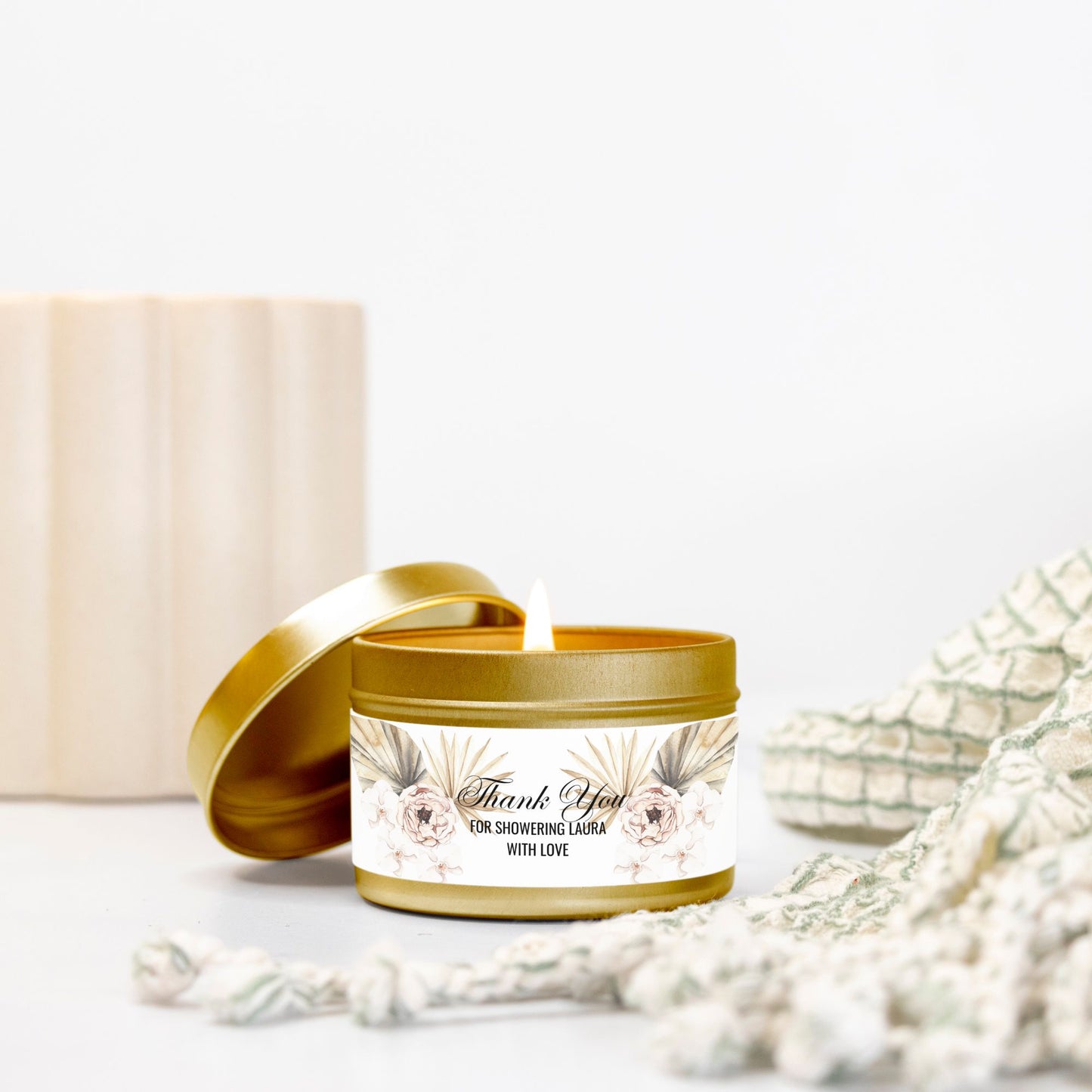 Personalized Boho Floral Themed Bridal Shower Candle Favor - Tin 4oz