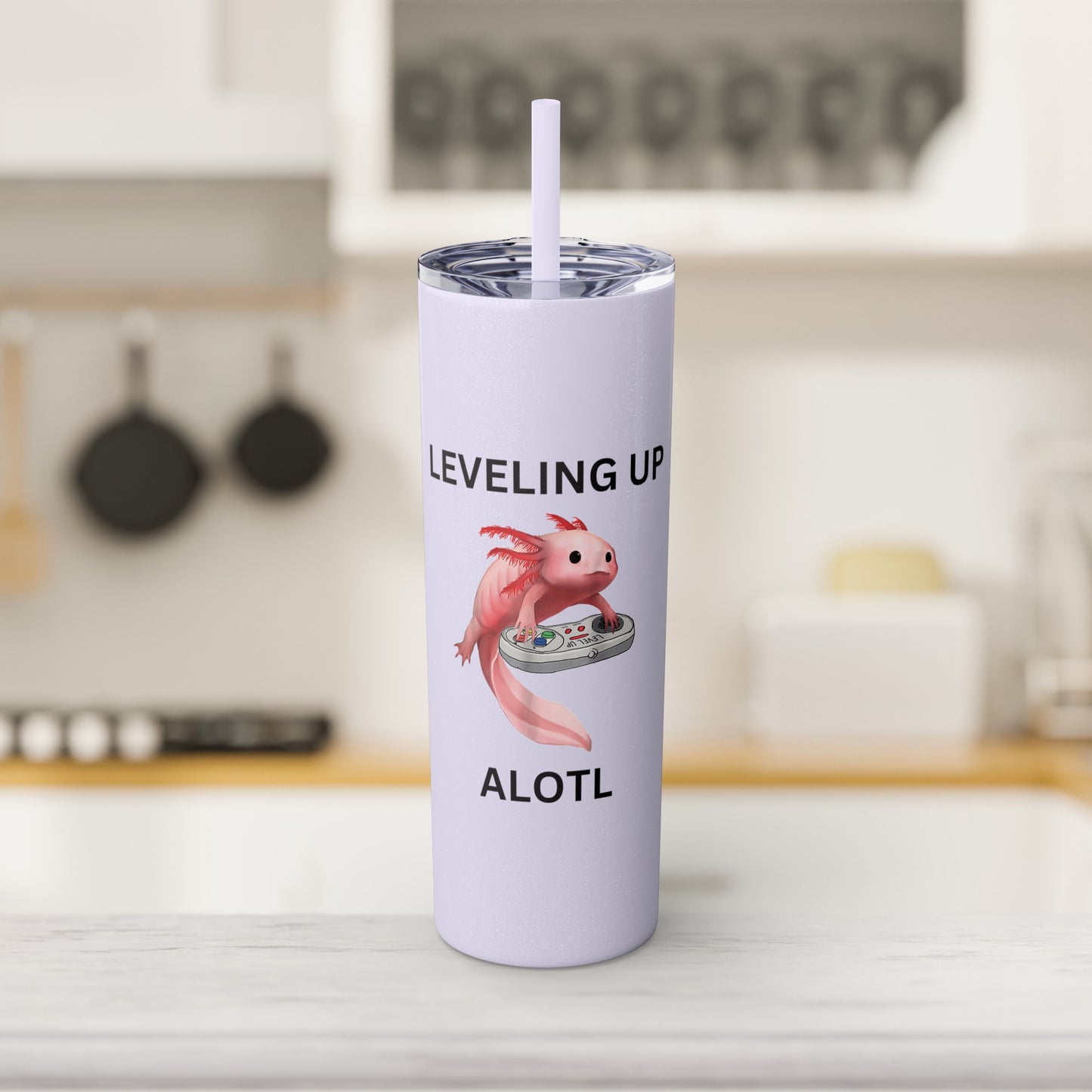 Leveling Up Alotl 20oz Gaming Skinny Tumbler with Straw