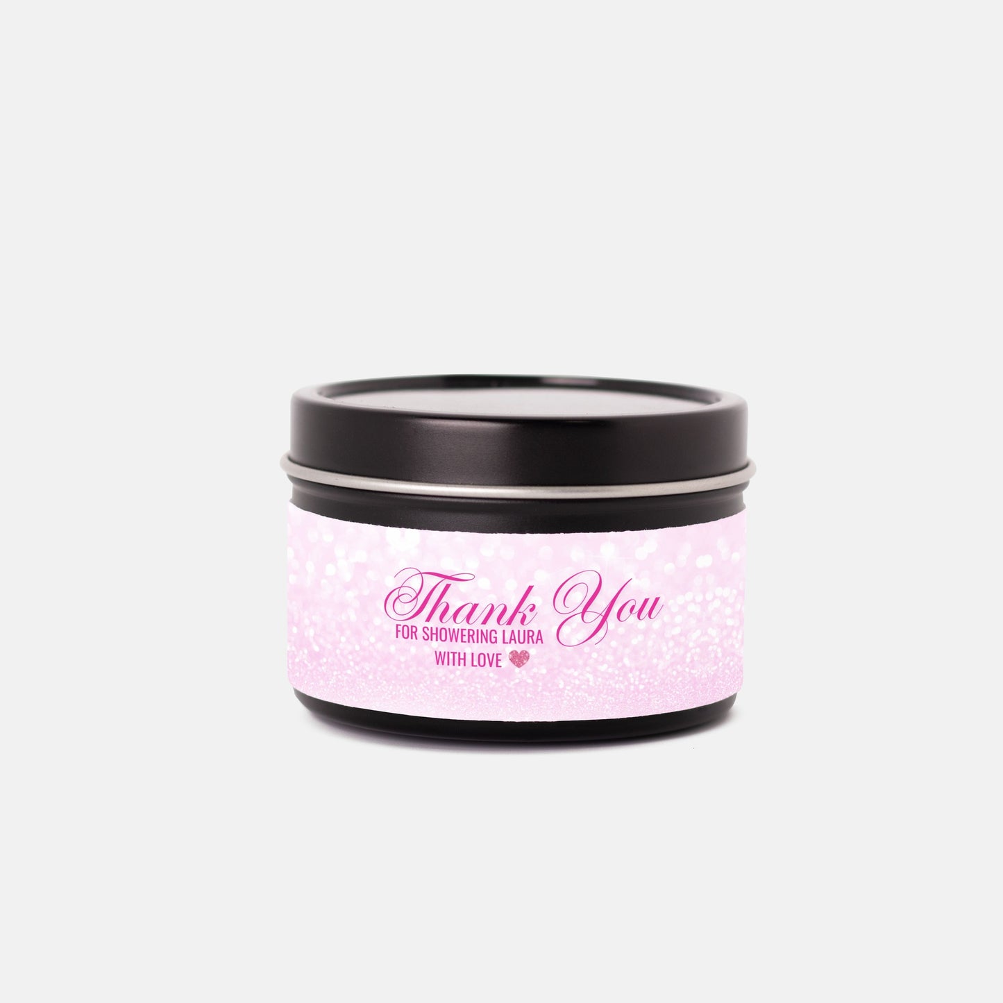 Personalized Pink Faux Glitter Bridal Shower Candle Favor - Tin 4oz