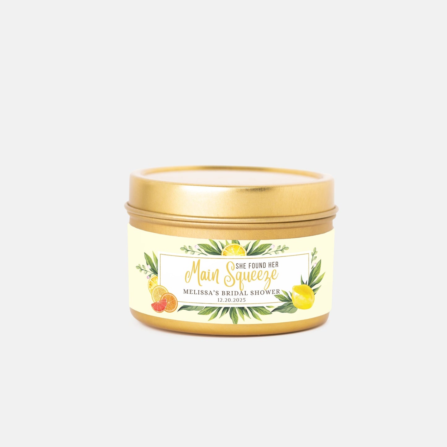 Personalized Lemon Themed Bridal Shower Candle Favor - Tin 4oz