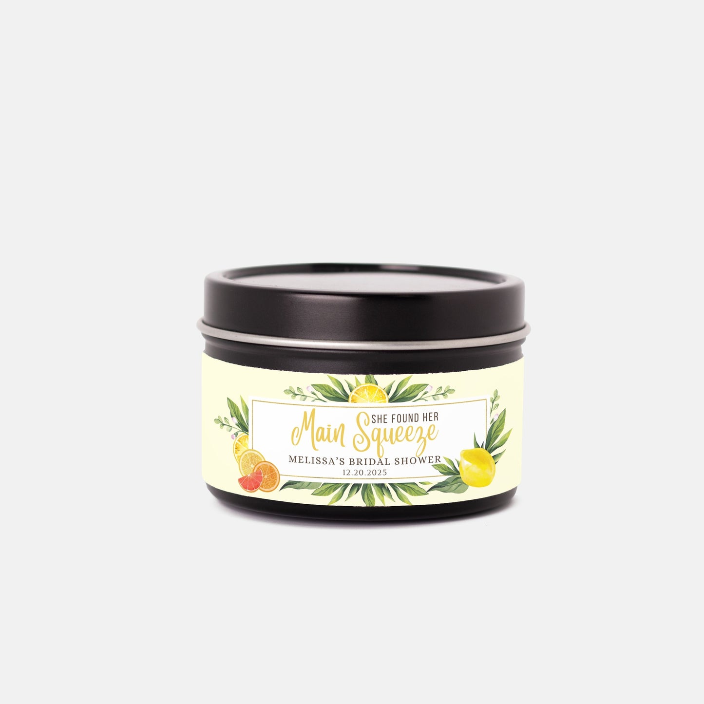 Personalized Lemon Themed Bridal Shower Candle Favor - Tin 4oz